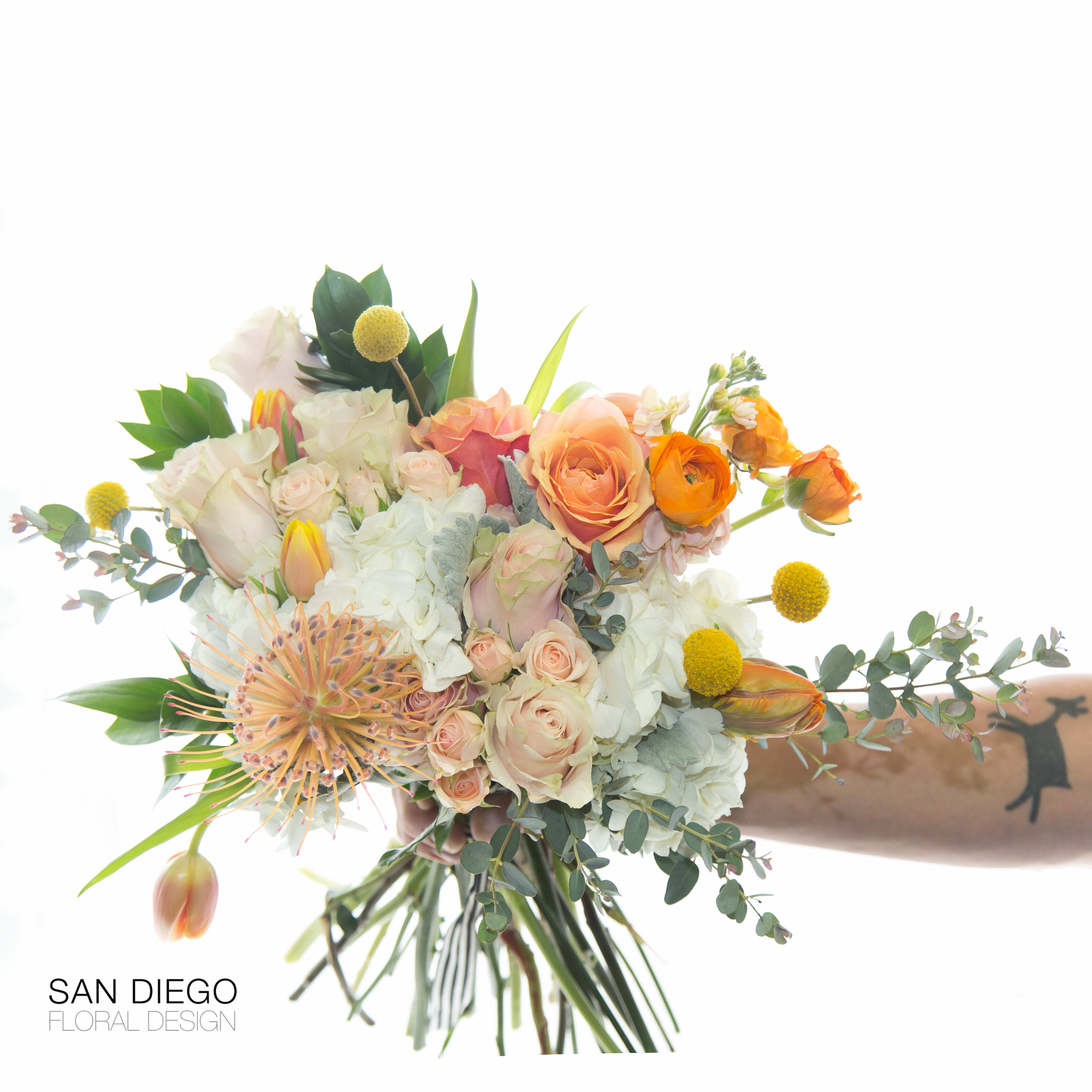 Life Is Peachy  - European Hand Tied Bouquet in shades of peach and soft orange. 