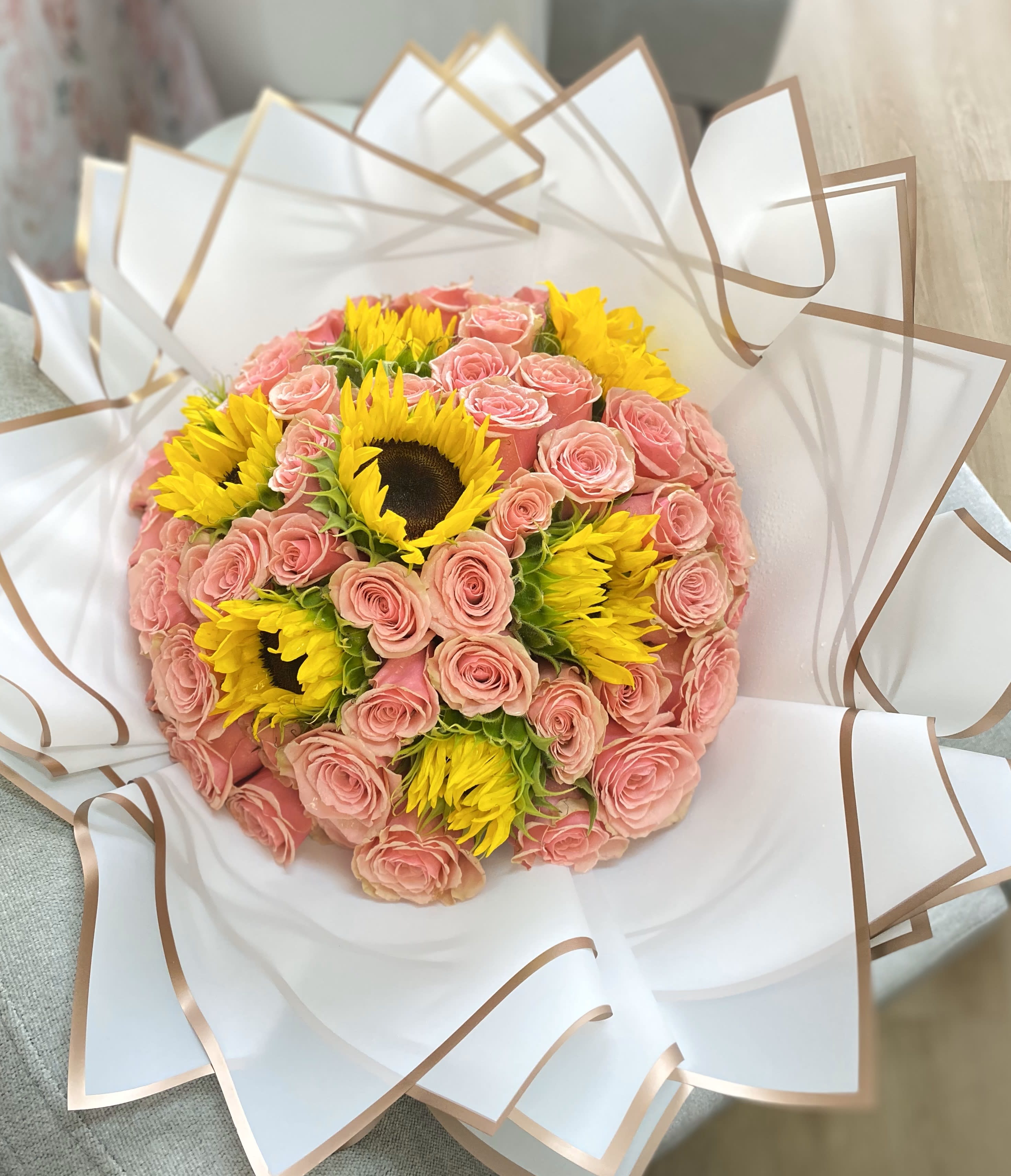 50 Pink Roses and Sunflowers Bouquet in Carrollton, TX Coko Berry