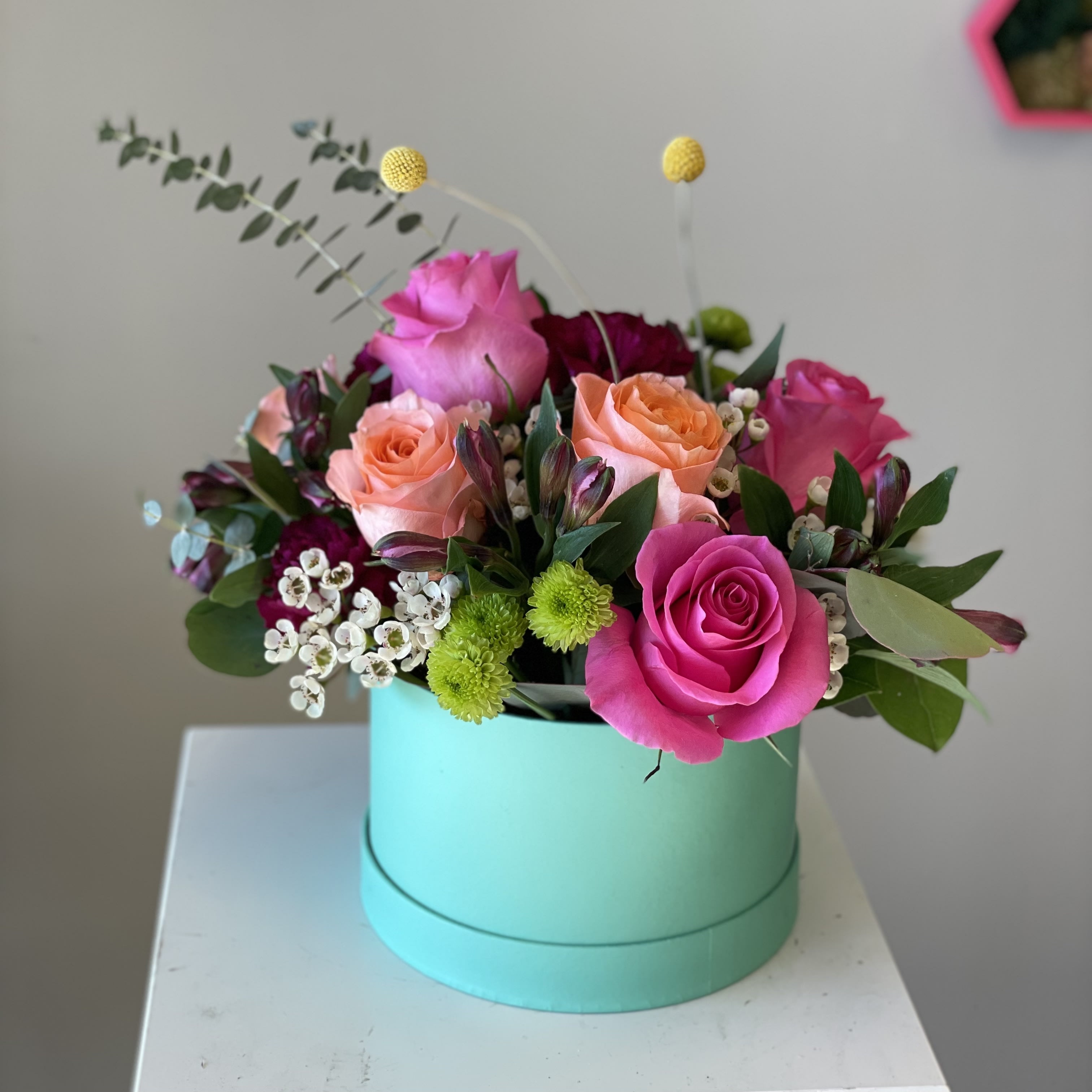 Flowers in a mintgreen box. in Superior, CO Vetka Flowers, LLC
