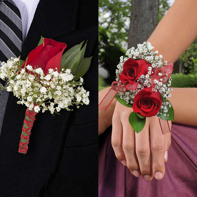 Homecoming / Prom Corsage Boutonniere Package Red - Corsage an boutonniere package 