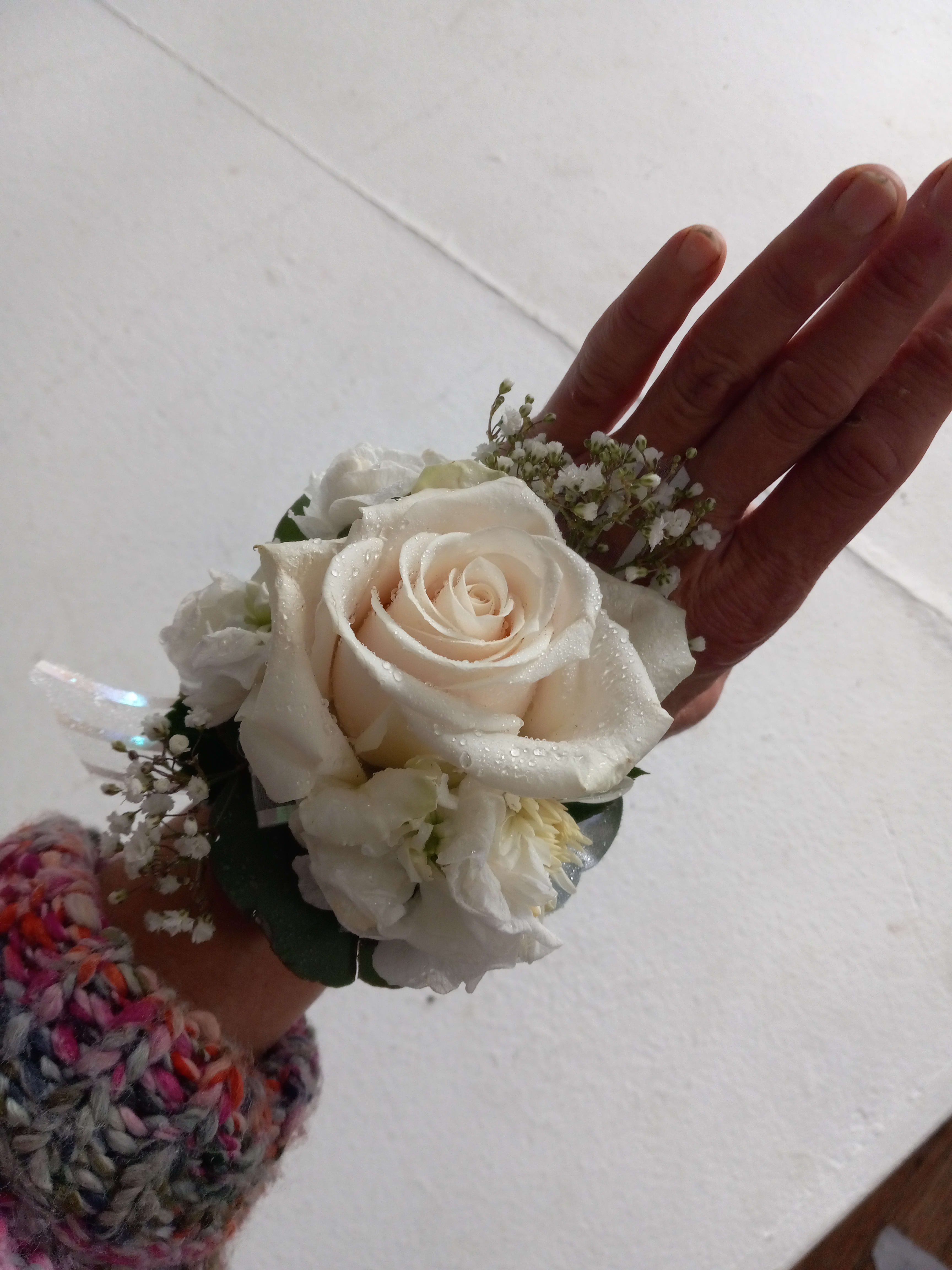 Snow white corsage - White rose corsage for any occasion 