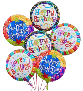 Happy Birthday Balloon Bouquet  - A mixture of 6 Happy Birthday Mylar Helium Balloons with a weight.   