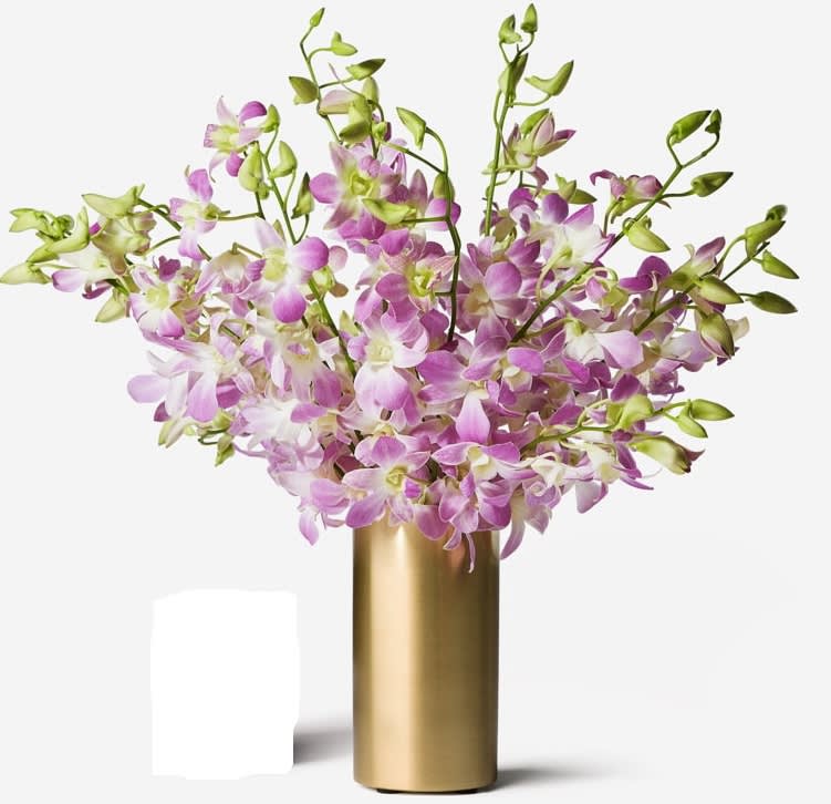 Very Violet Dendrobium orchid Bouquet Very Violet Dendrobium orchid Bouquet - In a deep shade of purple, the Very Violet Dendrobium orchid Purple Dendrobium Orchids are brought together to form an array of textured elegance arranged perfectly within a clear glass cylinder