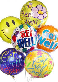 Get Well Balloon Bouquet - An assortment of six get well and uplifting Mylar balloons will be sent. Designs will vary.