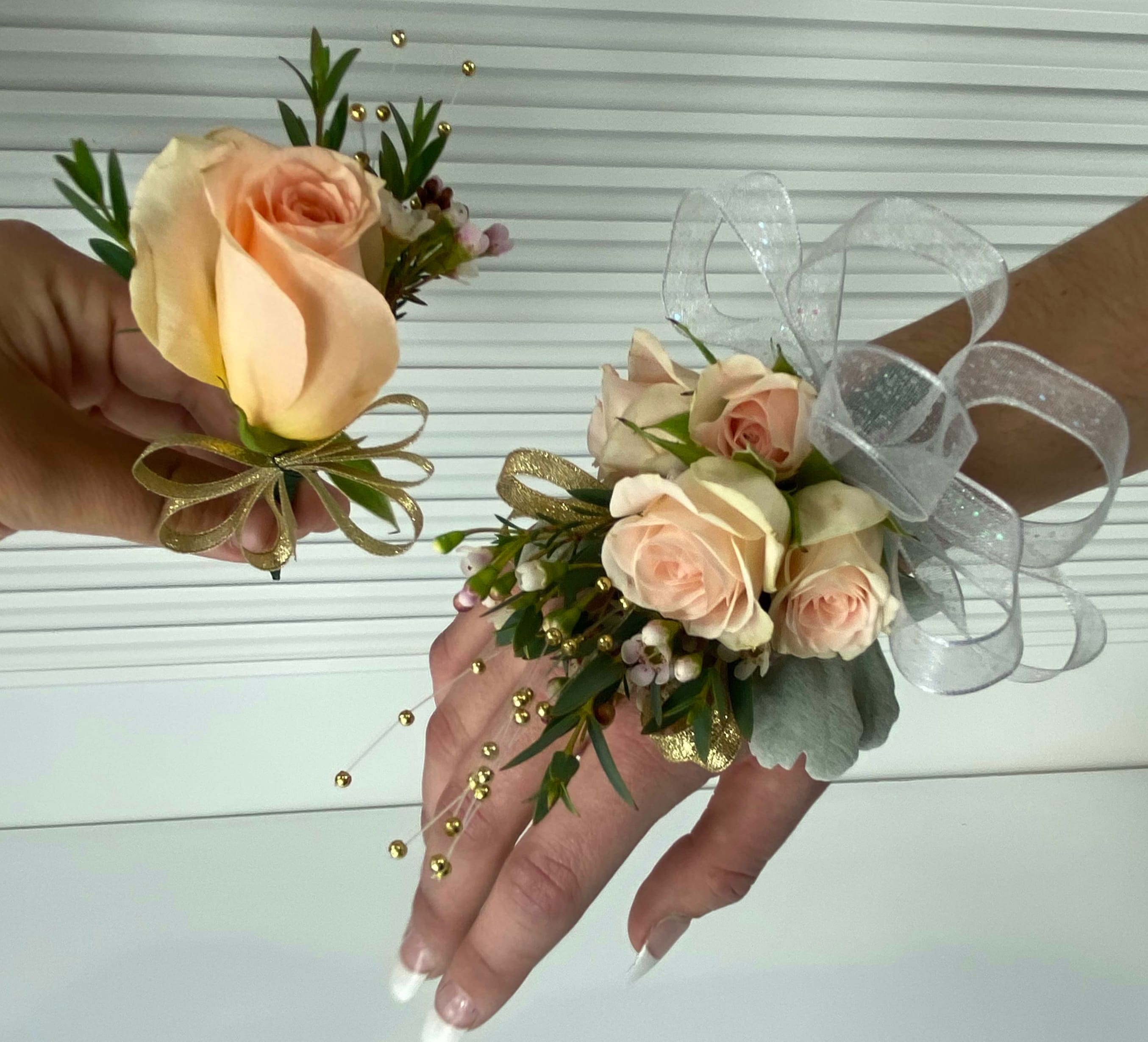 Corsage and Boutonnieres for High School Formals Peach in Irvine, CA