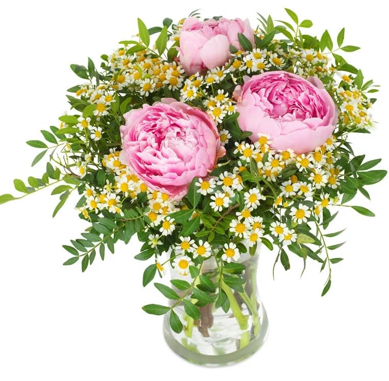 Unique Peonies Bouquet - Flowers are the perfect gift. With this lovely bouquet of pink peonies, tanacetum and eucalypthus, you can show that special person how much you care.