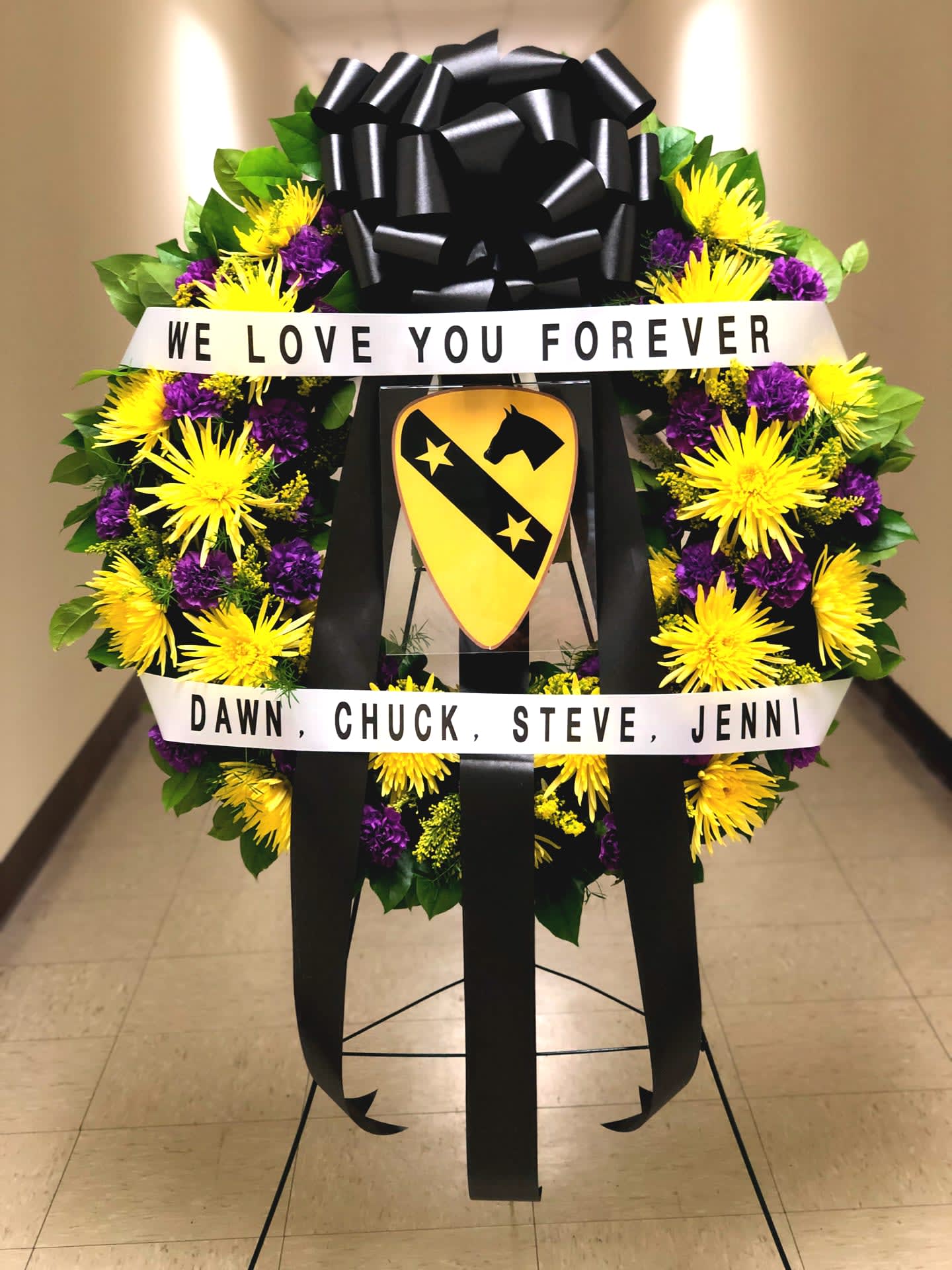 30&quot; CAVALRY WREATH WITH PLACARD AND 2 BANNERS [TT-ANCCAV] - 30&quot; CAVALRY WREATH WITH PLACARD AND 2 BANNERS BY TWIN TOWERS FLORIST IN ARLINGTON, VA