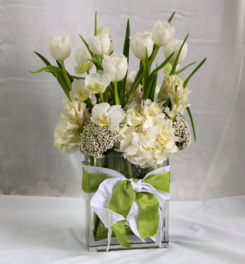 White Modern Tulips - Modern All White Bouquet that is one of our favorites to make! 