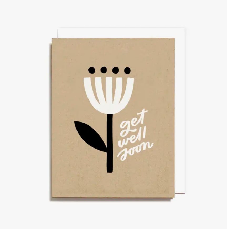 Get Well - Greeting Card - Need a handwritten card? Let us write it for you!  Please specify your card message in the &quot;Florist Instructions&quot; field.  A2 size card &amp; envelope (4.25 x 5.5&quot;) Folded card, blank interior Printed full color on cream 100lb cardstock  Designed &amp; printed in the USA