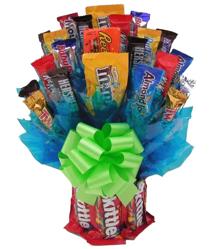 Candy Bouquet  - What a SWEET gift! An incredible bouquet overflowing with all their favorite candy's is sure to make their Birthday, Anniversary, or any occasion extra special. Show them how much you care and indulge their sweet tooth with this one of a kind creation. 