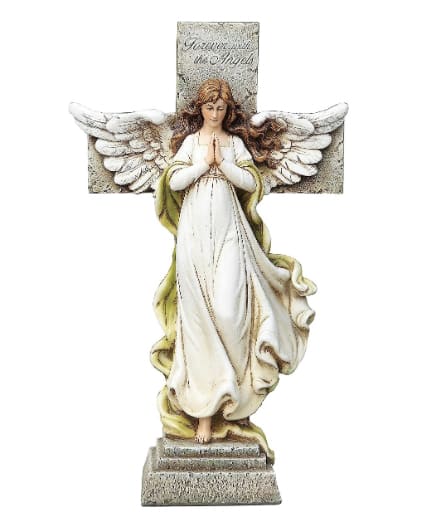 Joseph's Studio by Roman Inc., MEMORIAL ANGEL WITH CROSS, Garden Collection - Bring inspirational spirit to any outdoor space. The impeccable finishes, realistic stone texture, and beautifully crafted features makes this statue a charming addition to your garden, porch, patio, or yard.