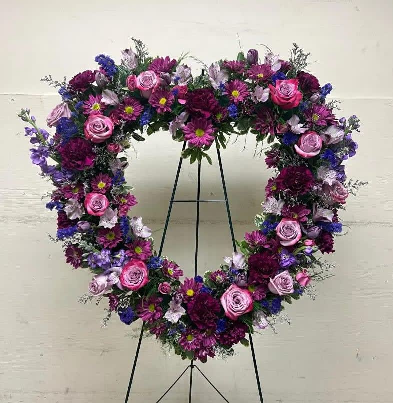 [TT-ANC146]:  PURPLE HEART WREATH - 28 INCH OPEN PURPLE HEART WREATH BY TWIN TOWERS FLORIST