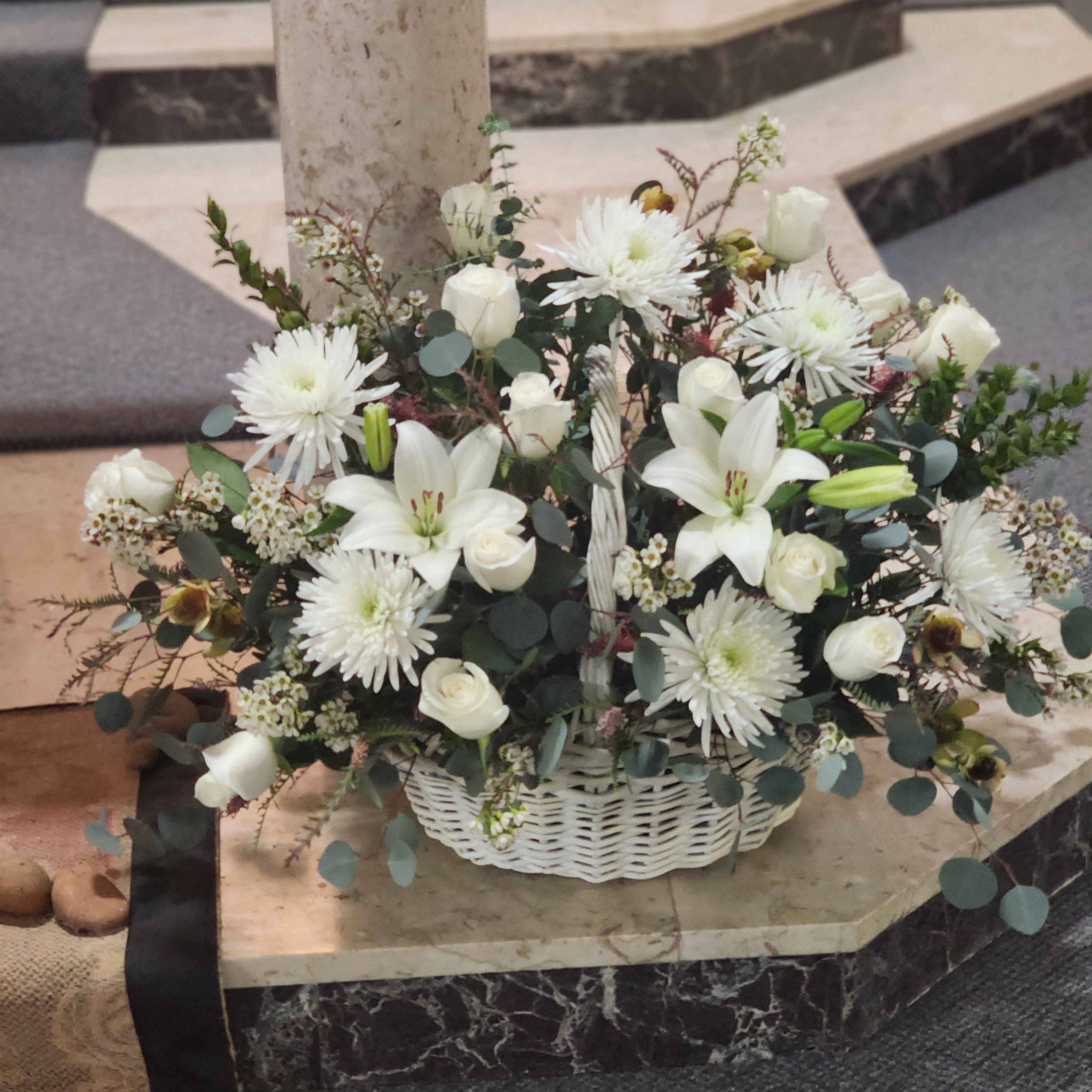 Sypanthy flowers by Barrio Logan florist  - What a best way to send good vibes to your loved ones on a loss with a beautiful all white floral basket.  