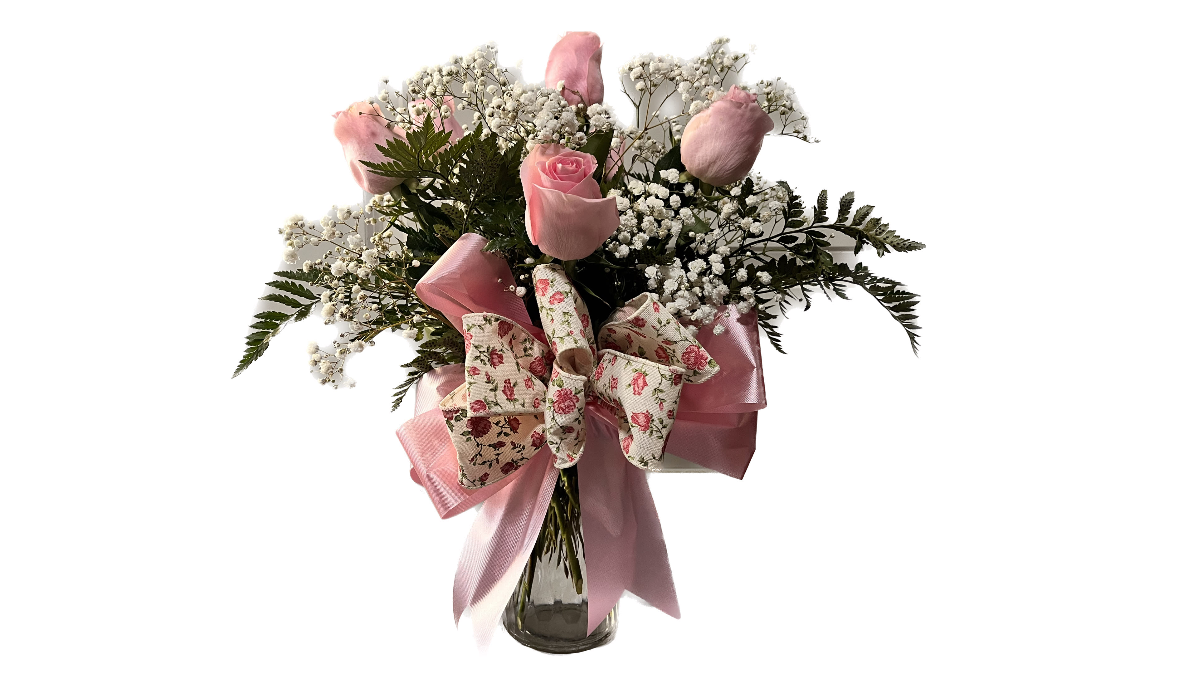 half dozen pink roses  - Beautiful pink roses with touches of baby breath to give it that extra special touch. 