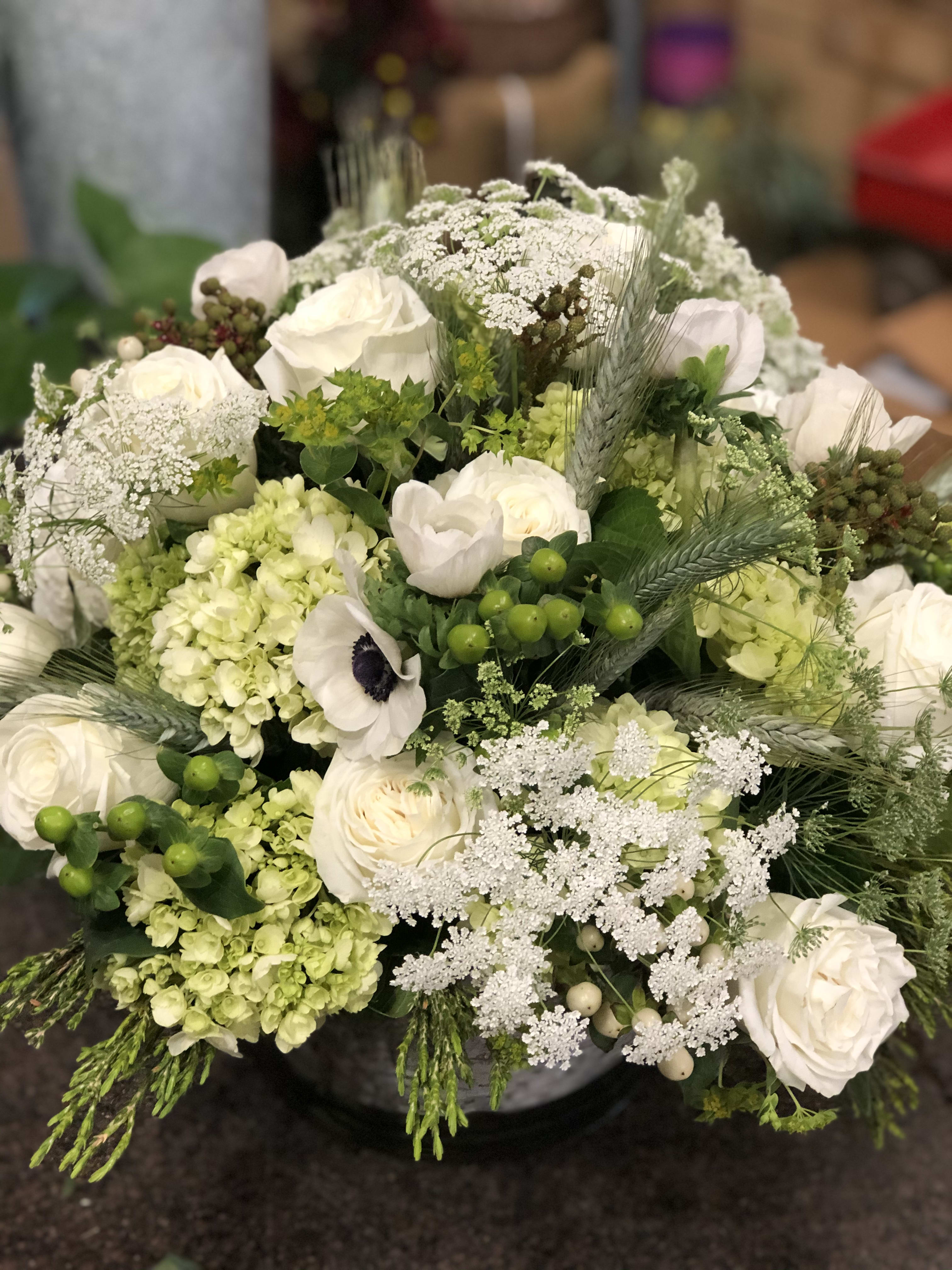 White Wonders - roses hydrangeas anemones tulips 
