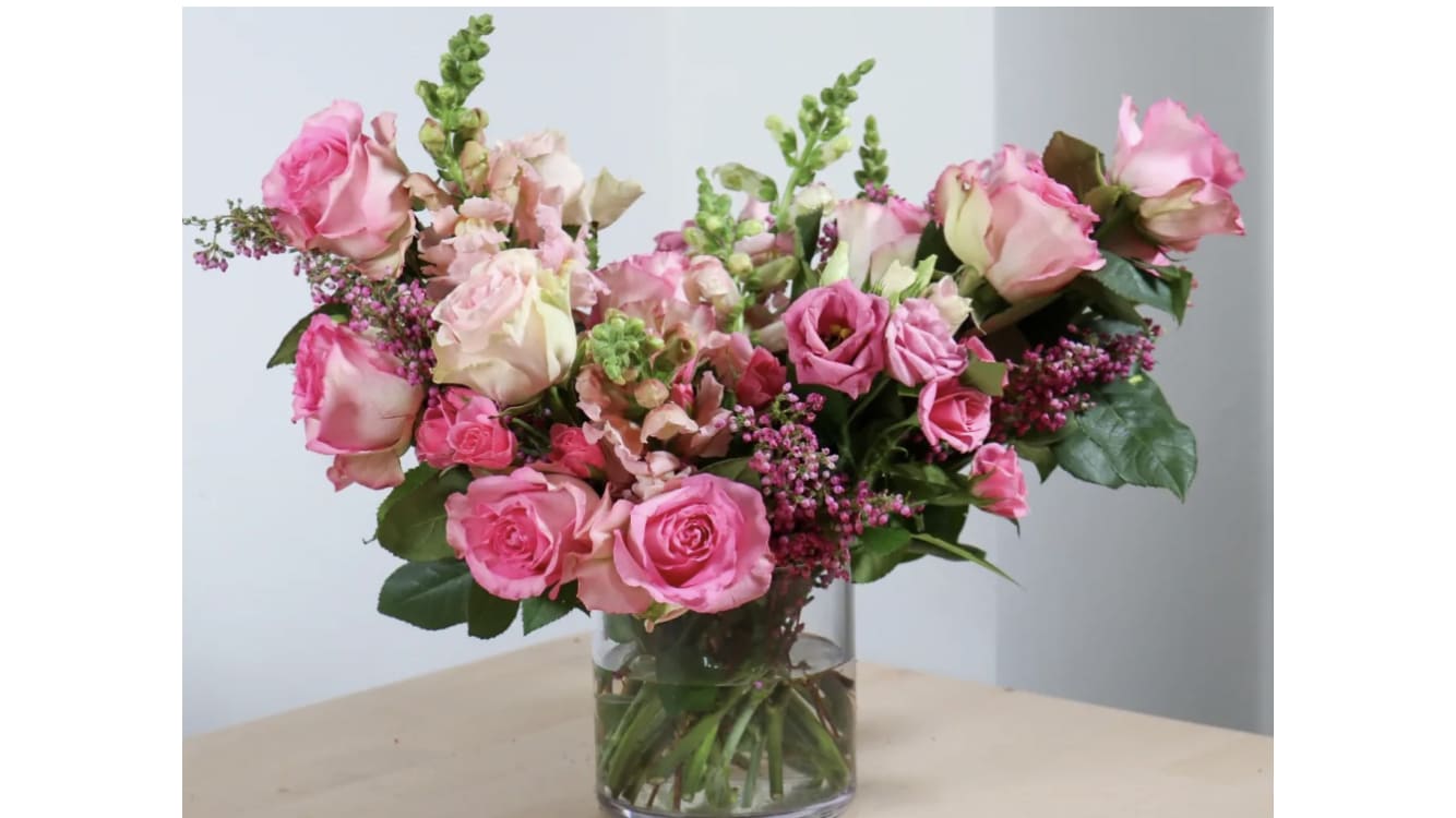 Cascade in Pink Cascade in Pink - Roses and stock with lisianthus