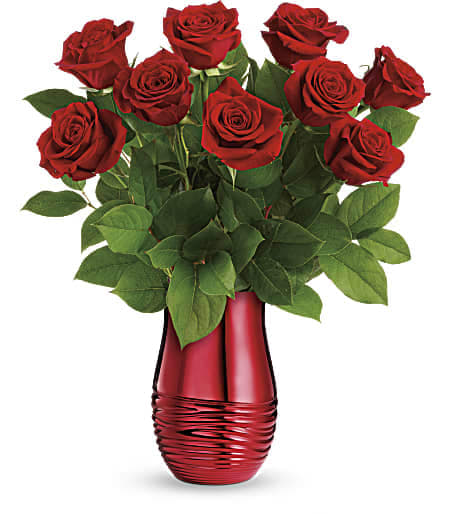 Teleflora's Rouge Romance Bouquet DX - The epitome of romance, this classic red rose bouquet looks oh-so-luxurious in a magnificent rouge ceramic vase. 