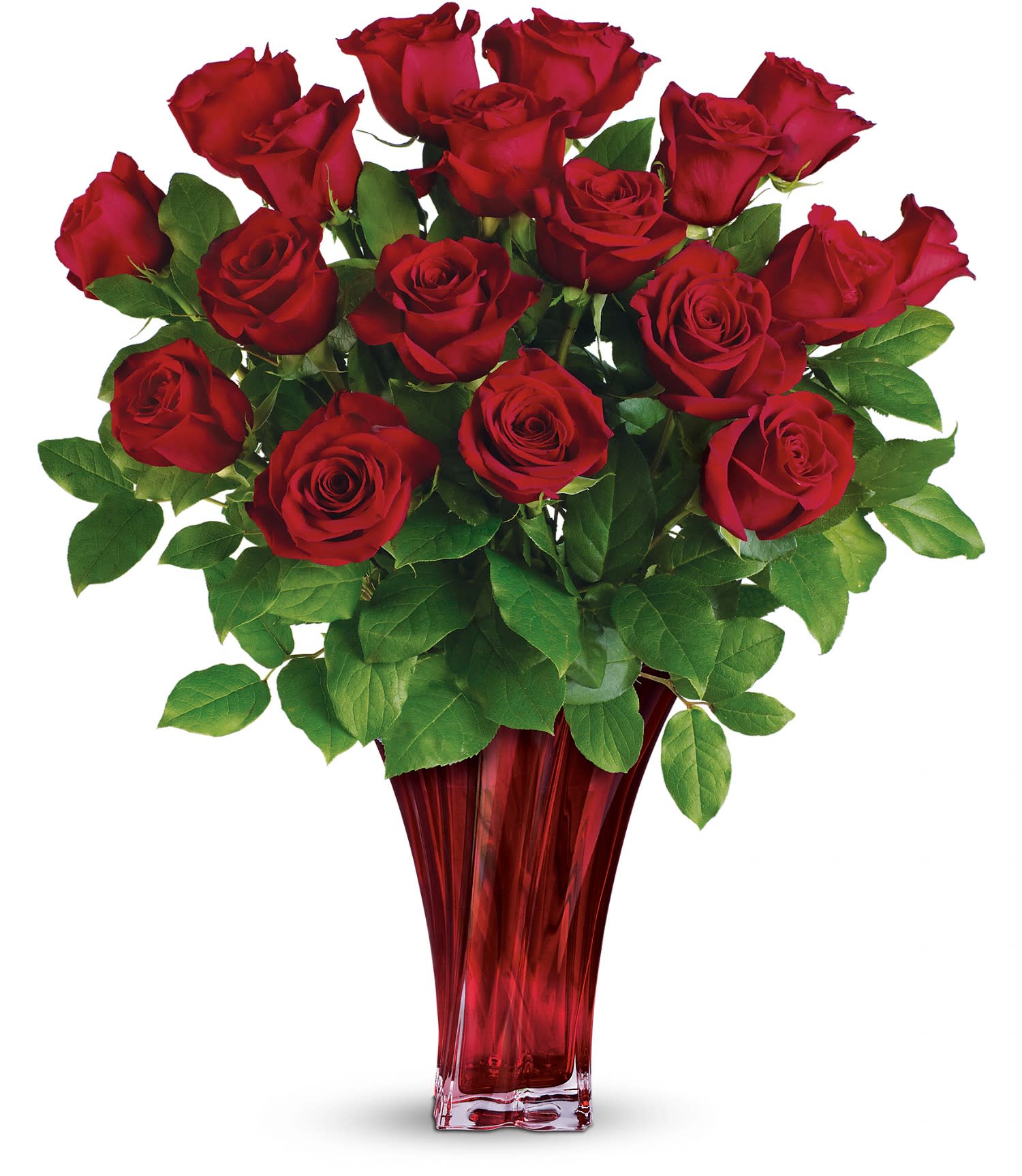 Teleflora's Legendary Love Bouquet DX - Romance them with roses! Hand­ delivered on Valentine's Day in a stunning art glass vase, these breathtaking blooms will sweep them off their feet in legendary style. 