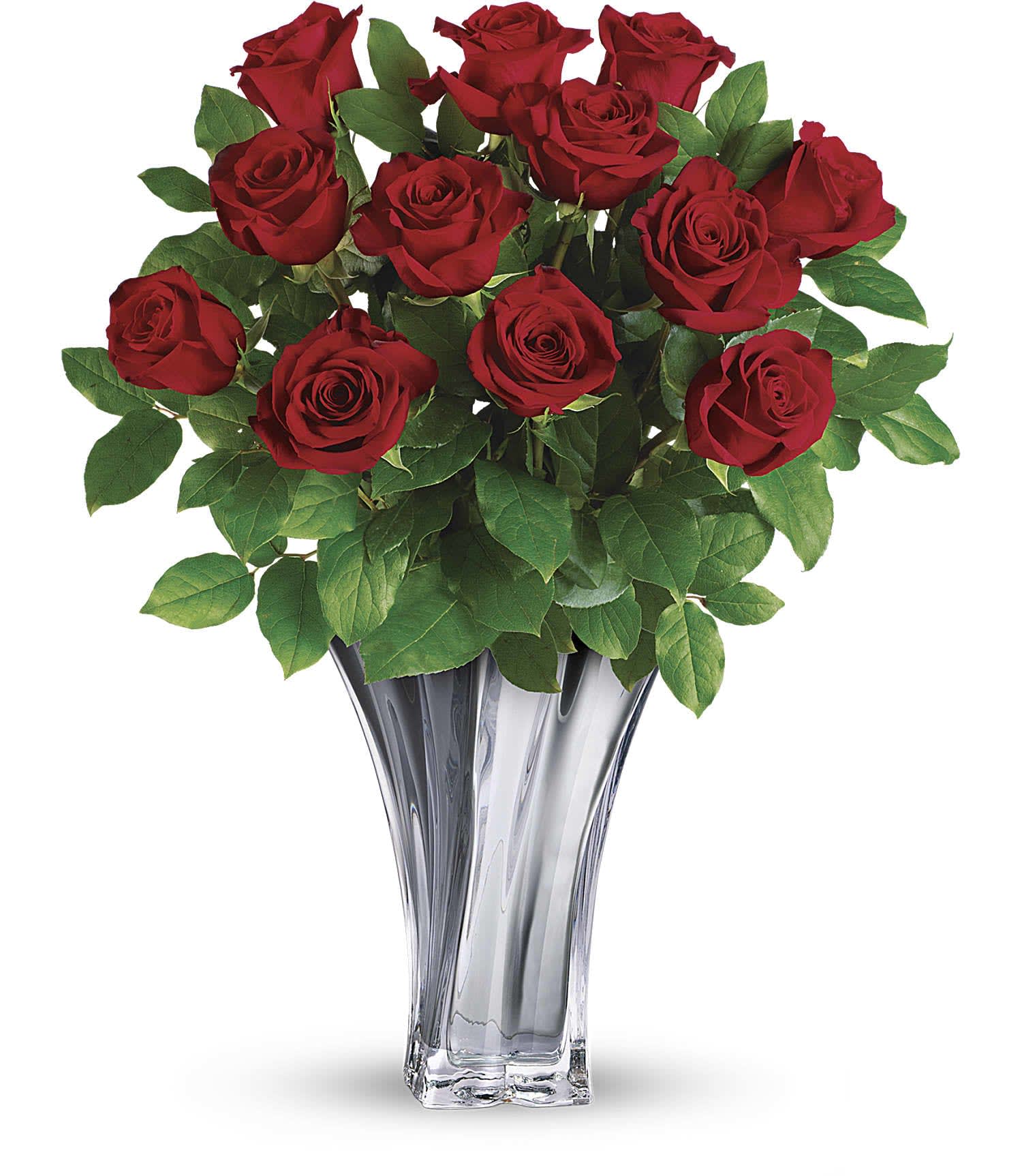 Teleflora's Flawless Romance Bouquet - The definition of romance! Celebrate your love with classic red roses in a shimmering, mirrored glass keepsake vase with modern twisted design. 