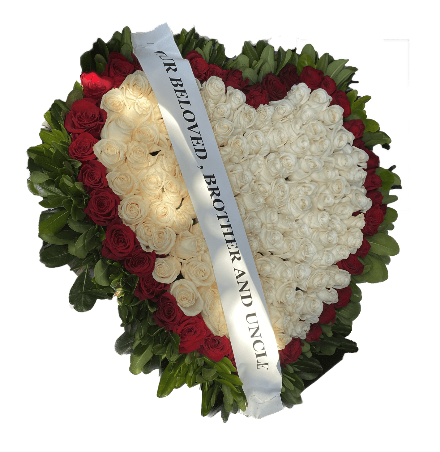 Red and White Rose Closed Heart Standing Easel Arr - Red and White Rose Closed Heart Standing Easel Arr Leafy Green Border Approximately 26&quot; x 26&quot; large * Banner is sample banner and is $10 extra* 