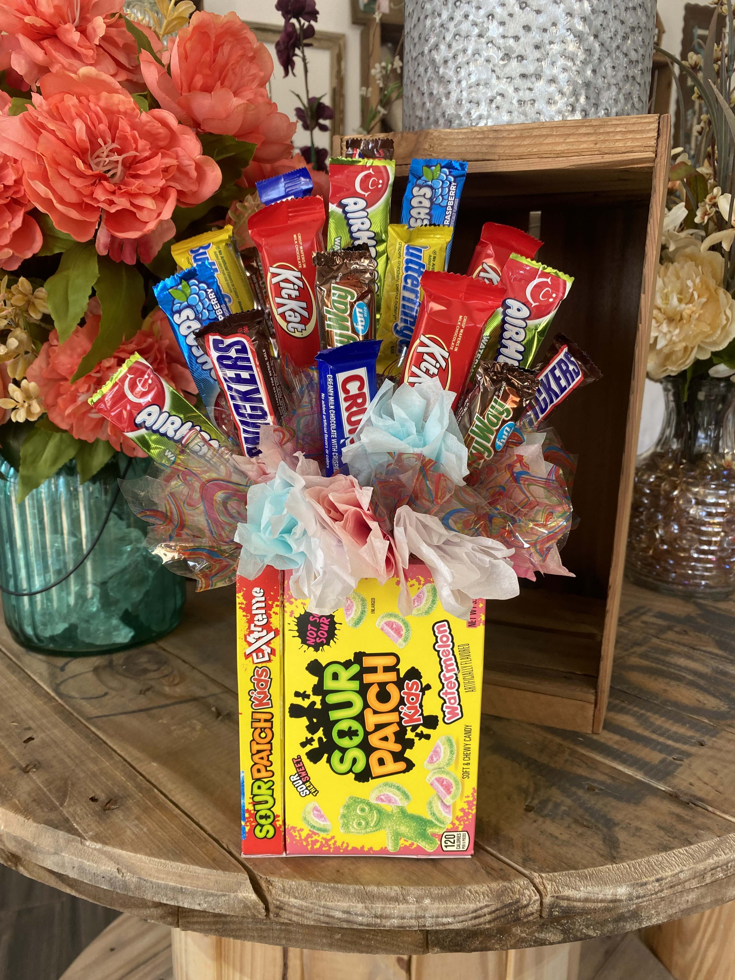 Candy Bouquet Candy Bouquet - 4 Candy boxes creating a base filled with a variety of 20 fun size Candy Bars!