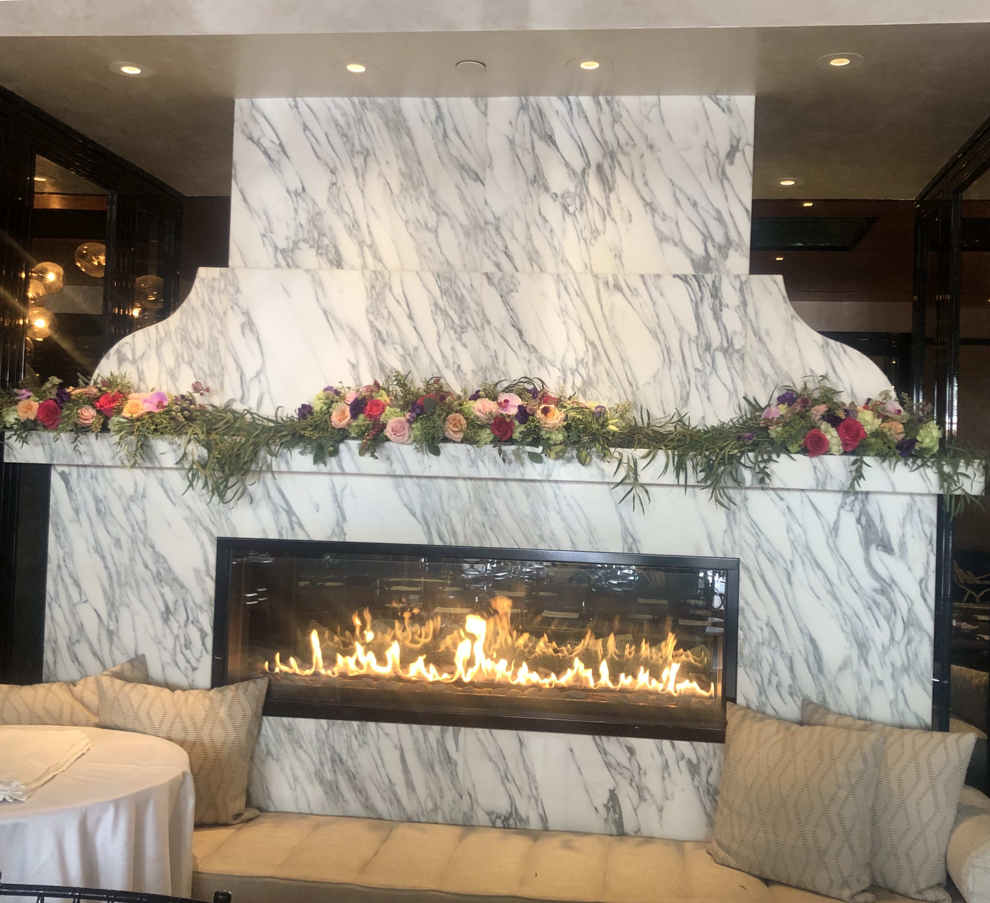  Fireplace #FP1 - Bel Air hotel fireplace decoration to match the rest of the flowers  garden look garland