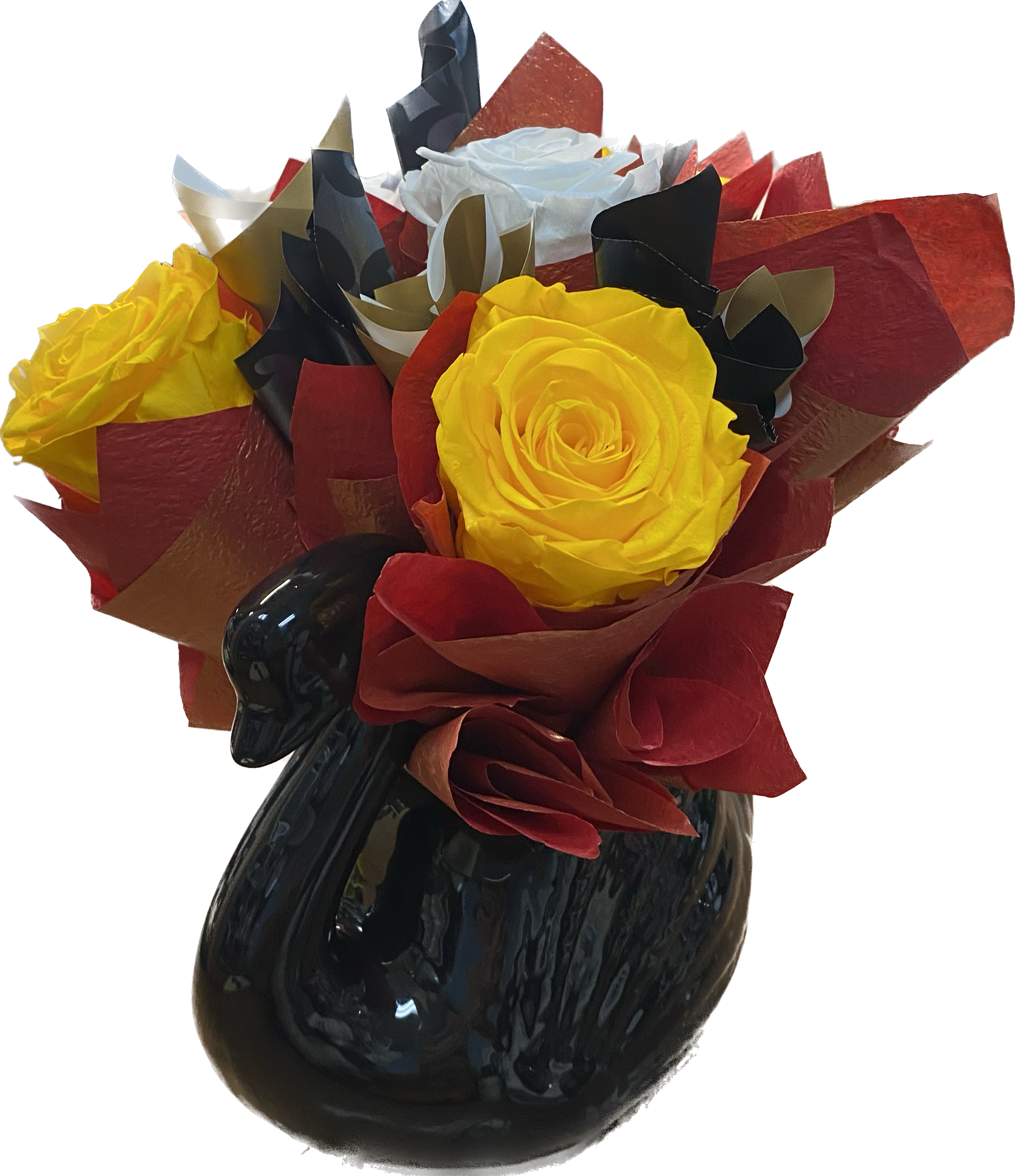 6-12 Forever Roses Wrapped And Arranged In Vase - Forever Roses Wrapped and Arranged in Vase. Can be made in any color and wrapping. 6 Rose ($99.99) , 10 Rose ($160), and 12 Rose ($200) options available.