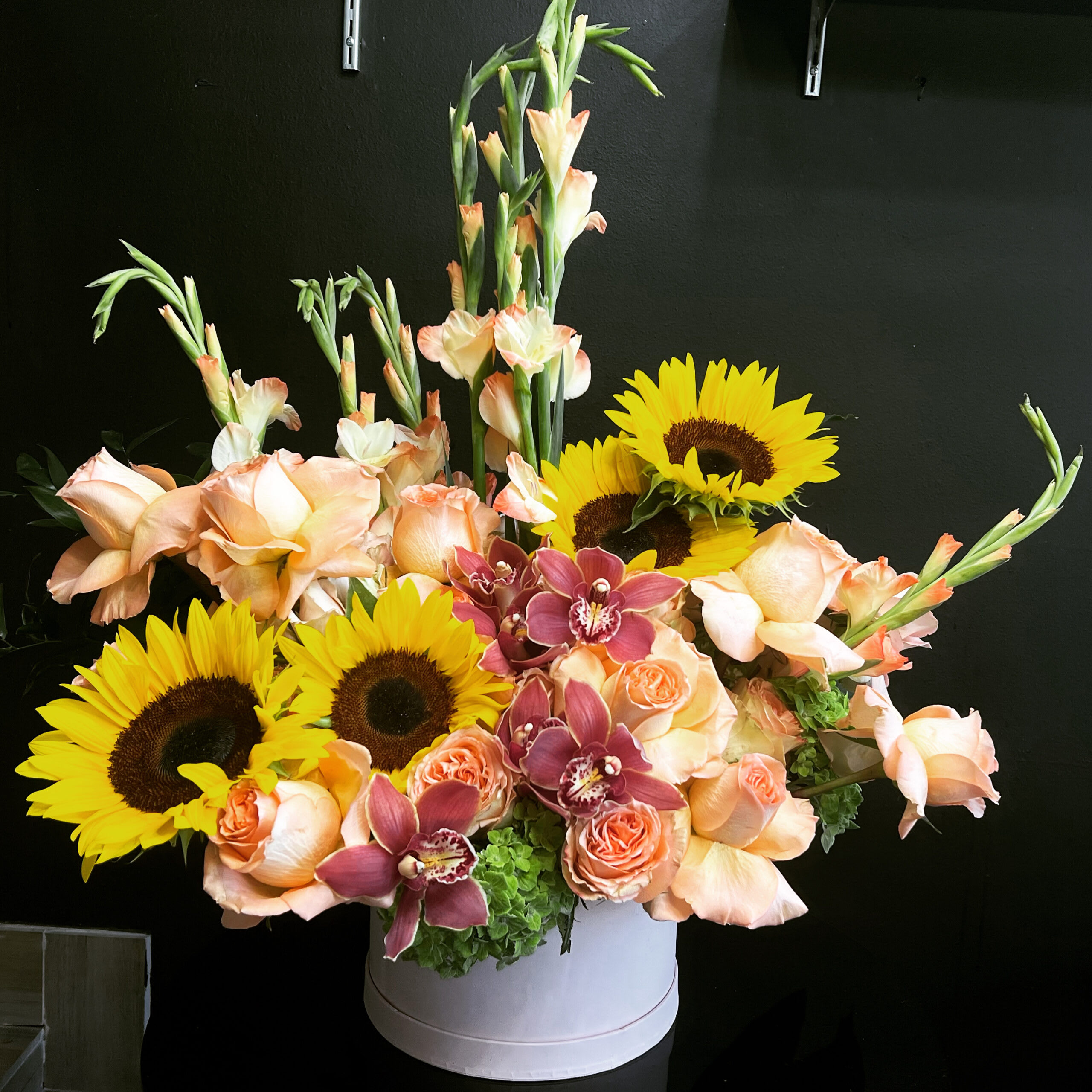 Happiness - Cymbidium, Hydrangeas, Roses, Gladioli, Sunflowers