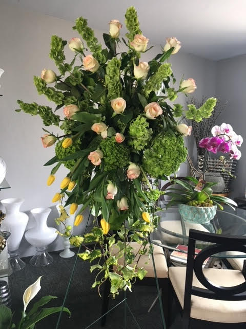 Sweet Memories - Simply beautiful Standing Spray Arrangement with soft, neutral colors.