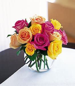 Springtime Roses  - Reflecting the beautiful colors of spring, celebrate with twelve mixed colored roses designed in a bubble bowl. 