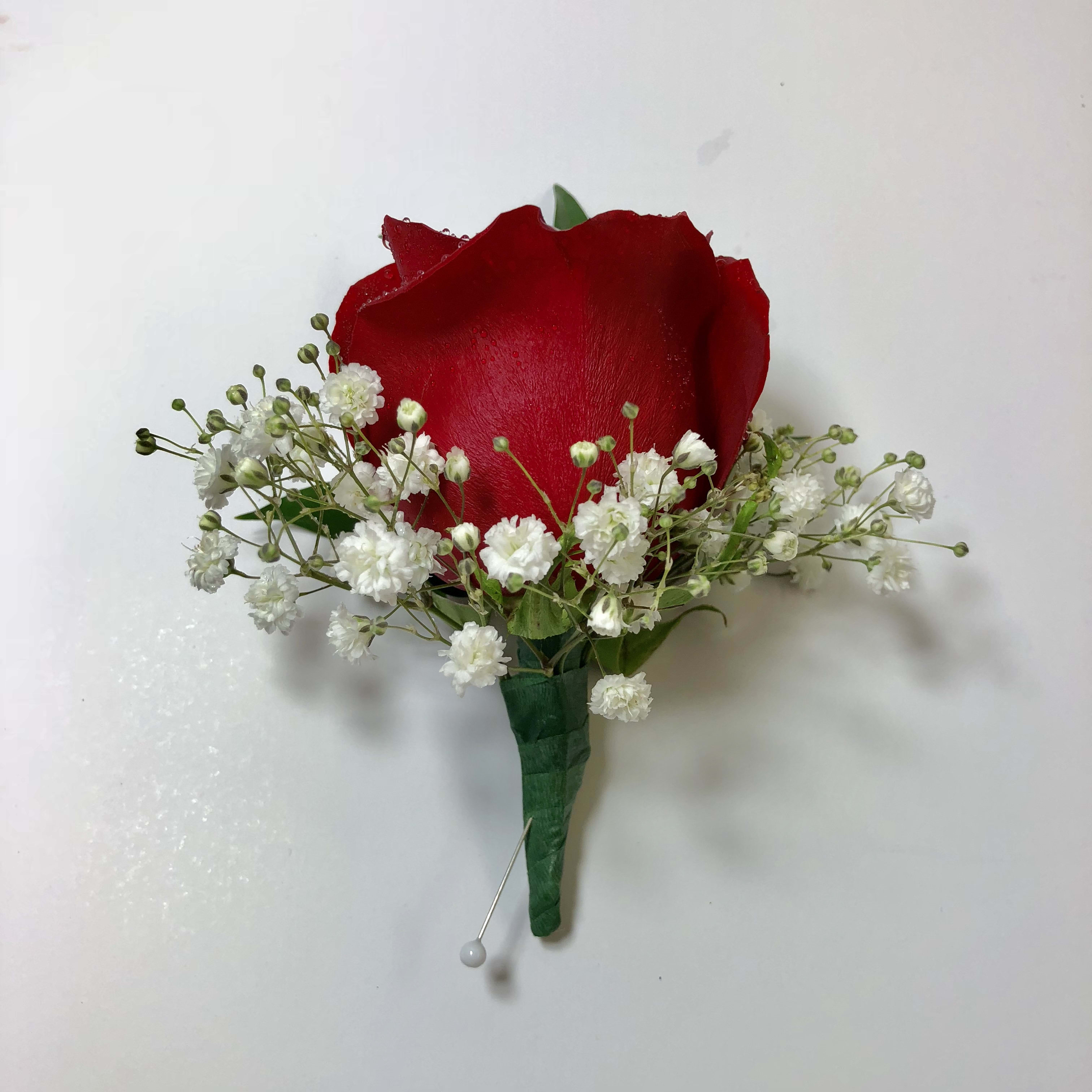 B9 Red Rose Boutonniere  - Boutonniere for your gentleman.  Each one is customized to coordinate with her flowers and amazing dress.