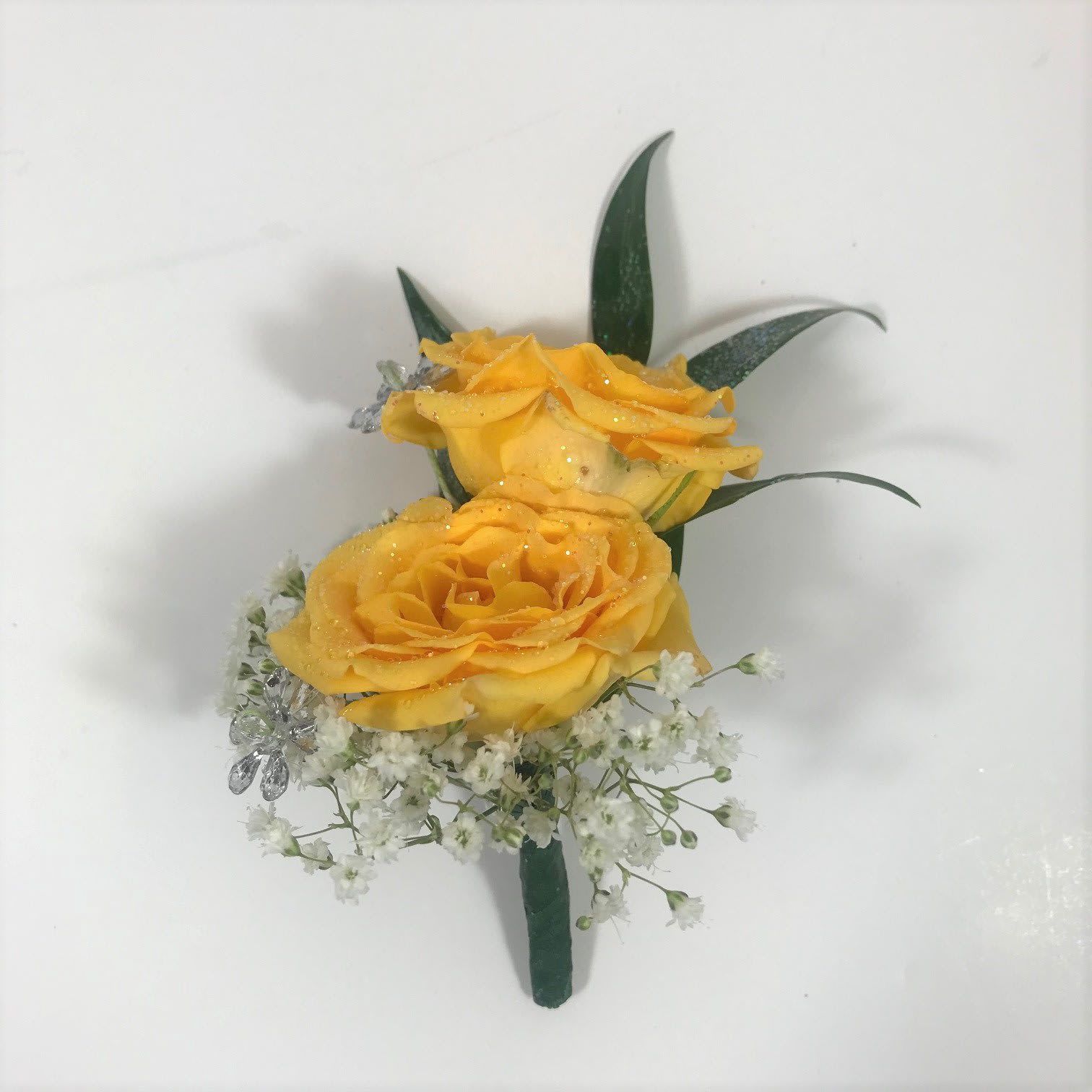 B30 Yellow Spray Rose Boutonniere - Double spray rose boutonniere shown here in yellow.    Each prom order is customized for you and your date's beautiful gown.