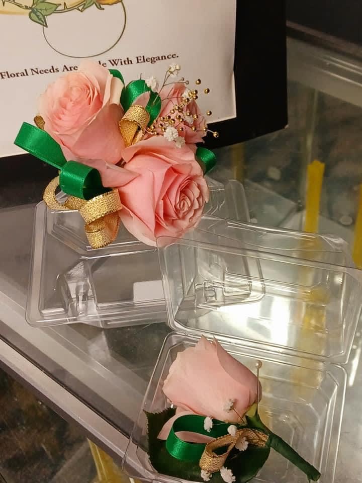 Pink wrist Corsage and Boutonnière  - Pink Rose Wrist Corsage and Boutonnière 