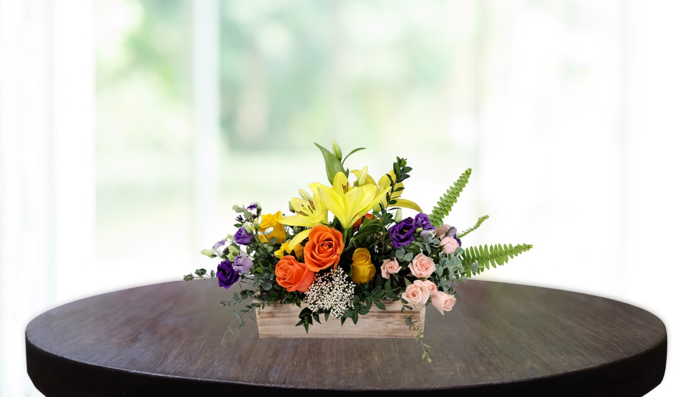 Flower Centerpiece in Wood Box