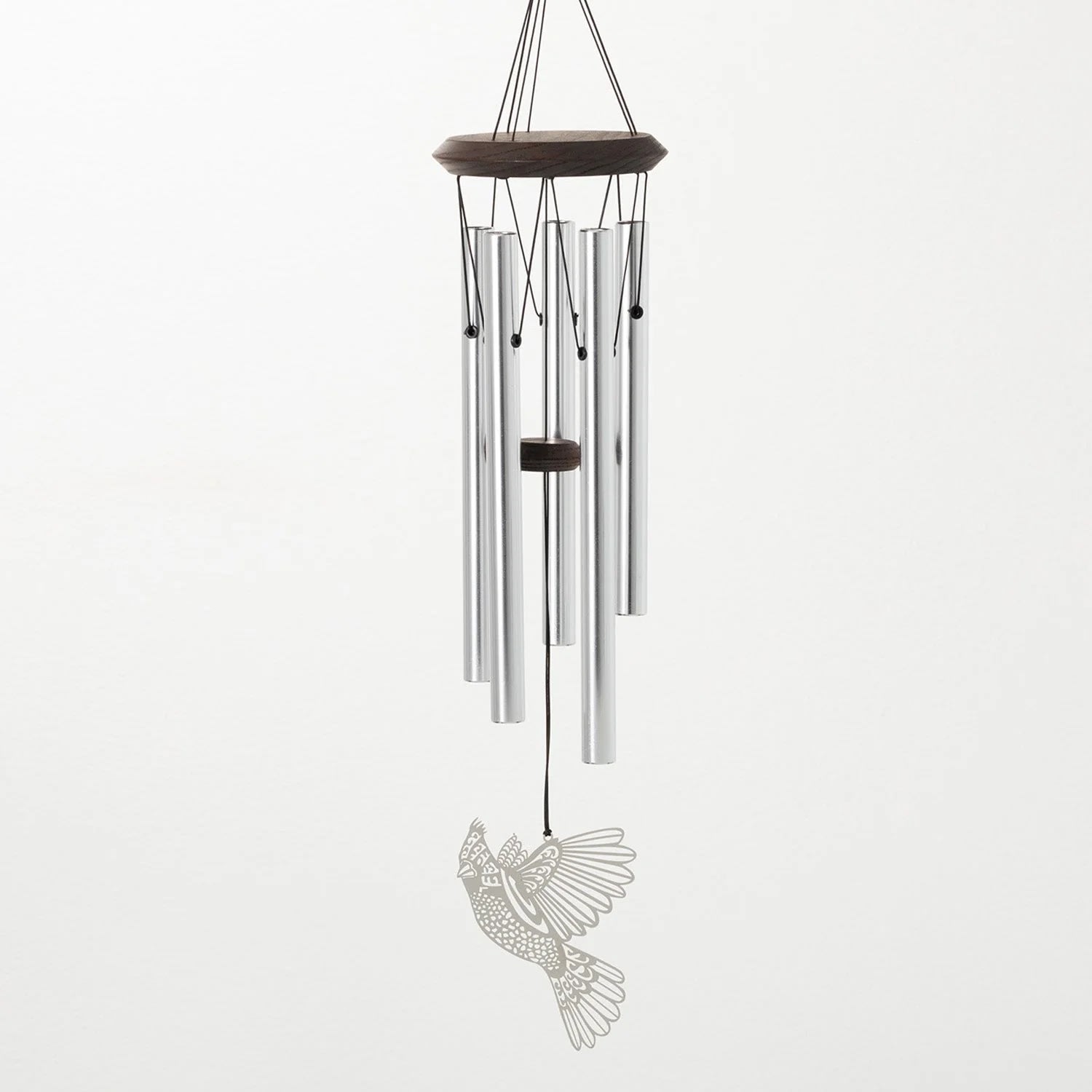 Woodstock Chimes - Habitats Mirror Cardinal - This charming chime features a beautiful mirror finish stainless-steel cardinal ornament windcatcher.  Tuned to an intriguing ancient pentatonic scale which lifts the spirit and creates a feeling of ease, this Habitats Chime celebrates the variety of nature around us. From butterflies to blue whales, the Earth teems with life. Areas that sustain life are called habitats, and each habitat is part of an interconnected system that makes the richness of our life on Earth possible.  Cardinals are known to remind us of loved ones who are no longer with us. Our Habitats Chime will ring memories in the breeze.  Our Habitats Chimes easily inhabit both indoor and outdoor settings and help those in earshot to be in balance with their environment. This chime carries a lifetime tuning guarantee.  This product is designed to hang from a string loop, rather than an O-ring.