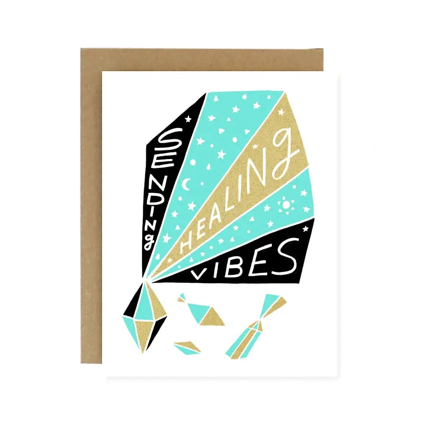 Healing Vibes - Greeting Cards - Need a handwritten card? Let us write it for you! Please specify your card message in the &quot;Florist Instructions&quot; field.  A2 size card &amp; envelope (4.25 x 5.5&quot;) Folded card, blank interior Printed full color on cream 100lb cardstock  Designed &amp; printed in the USA