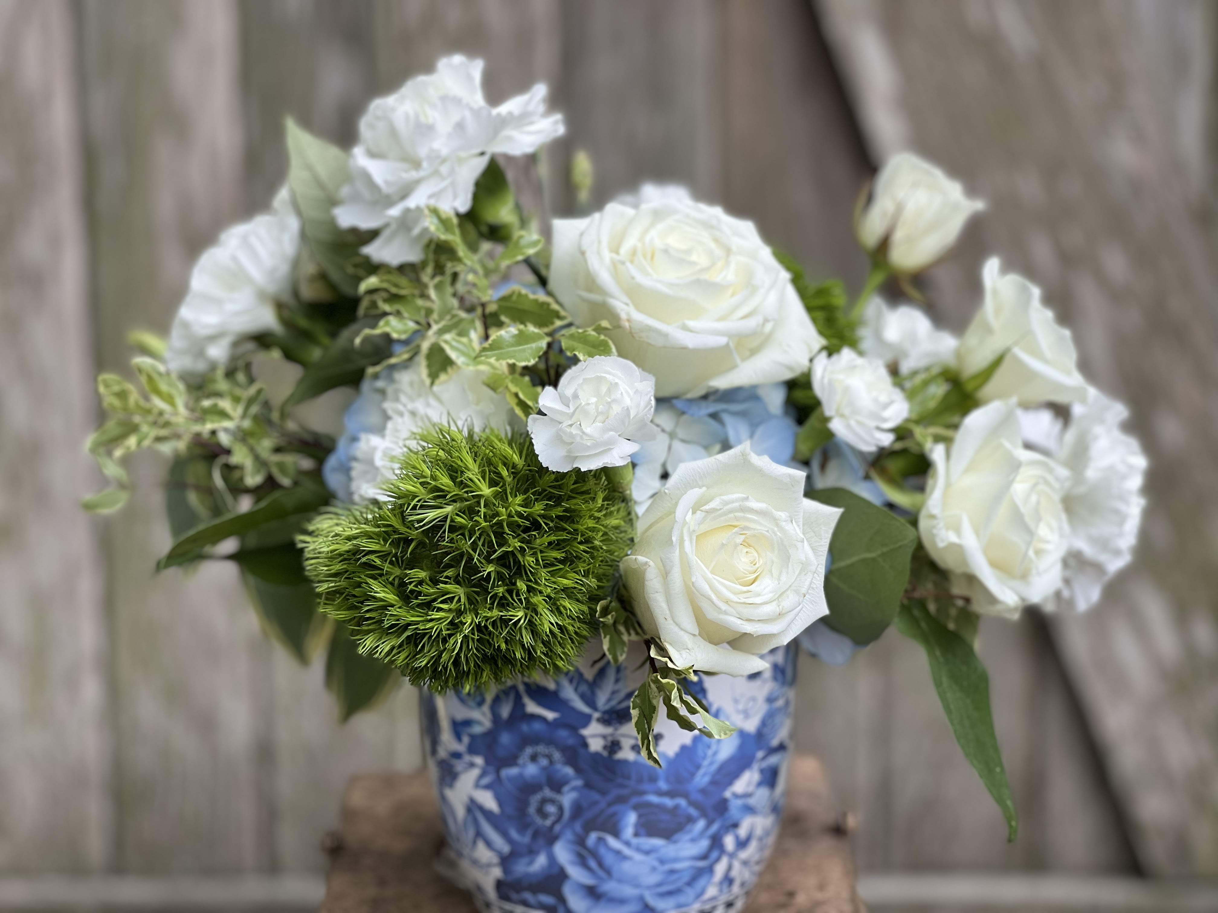 Blue &amp; White - Not every girl loves Pink. Lush arrangement of classic White, Green and Blue. 