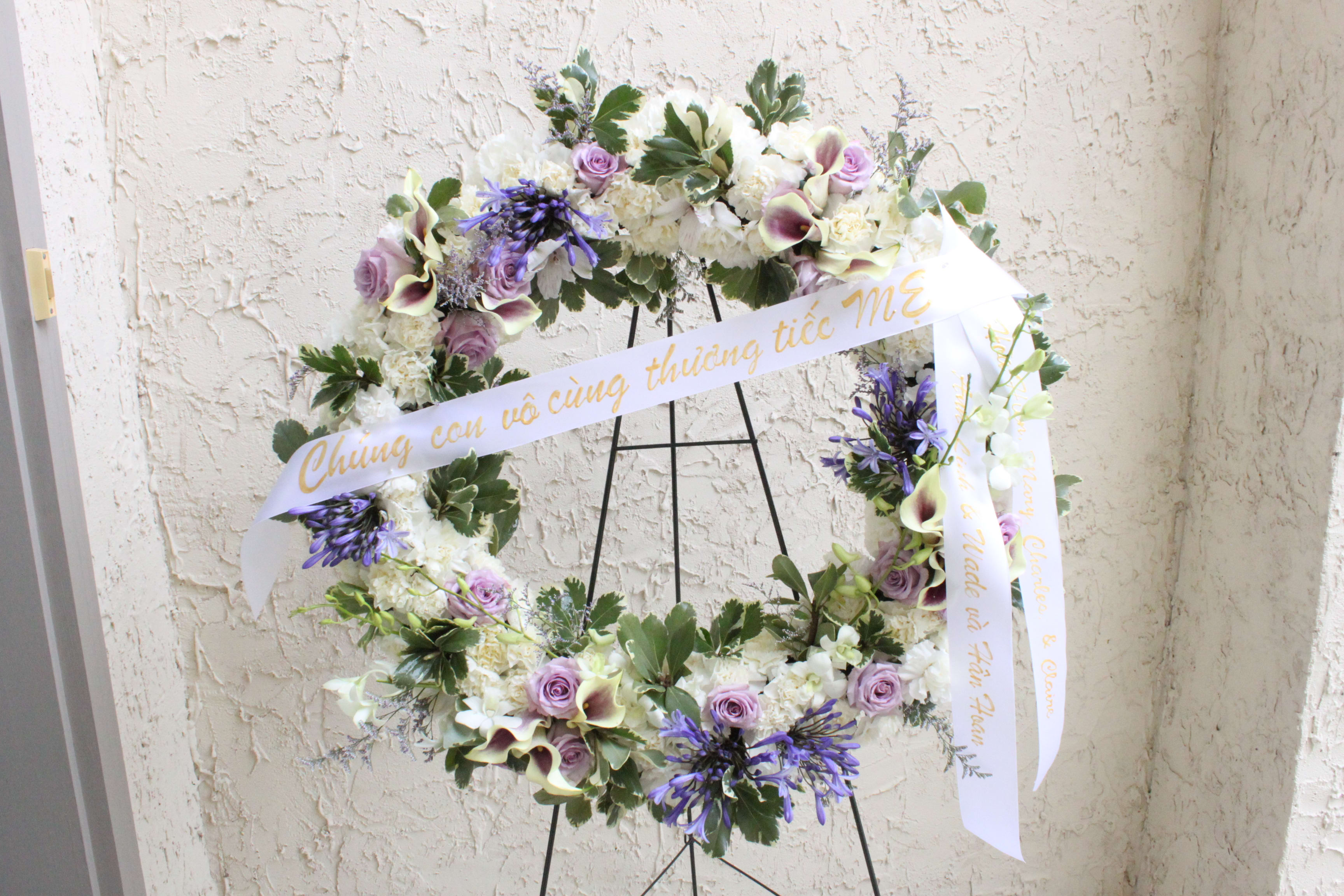Pink Funeral Wreath (customize ribbon to say what you want
