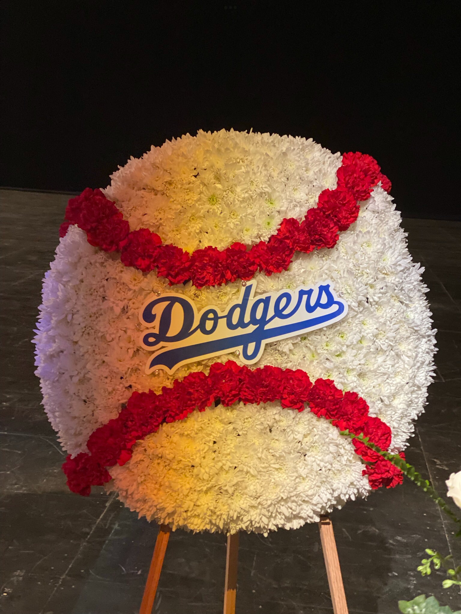 Dodgers Baseball  - #1 Dodgers fan, large show stopper, large baseball made of carnations and miniature Mums 