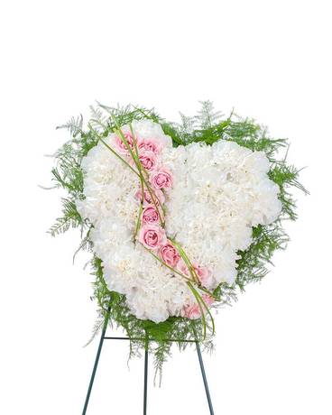 Tears of Roses - A sweet white heart of white carnations with roses to symbolize the tears you shed over the loss of your loved one. 