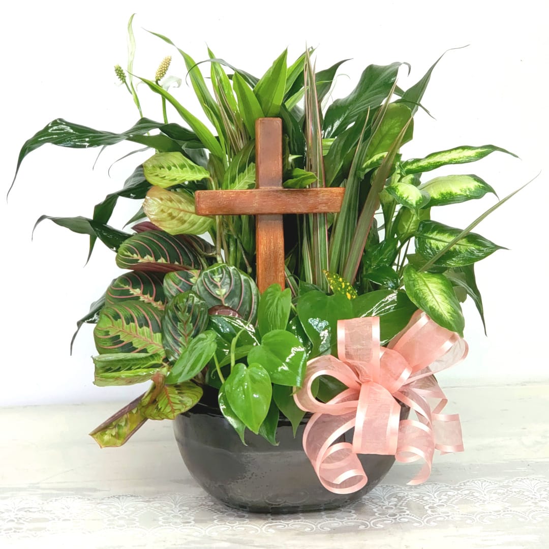 Dish Garden with Rustic Cross by Perfect Petals