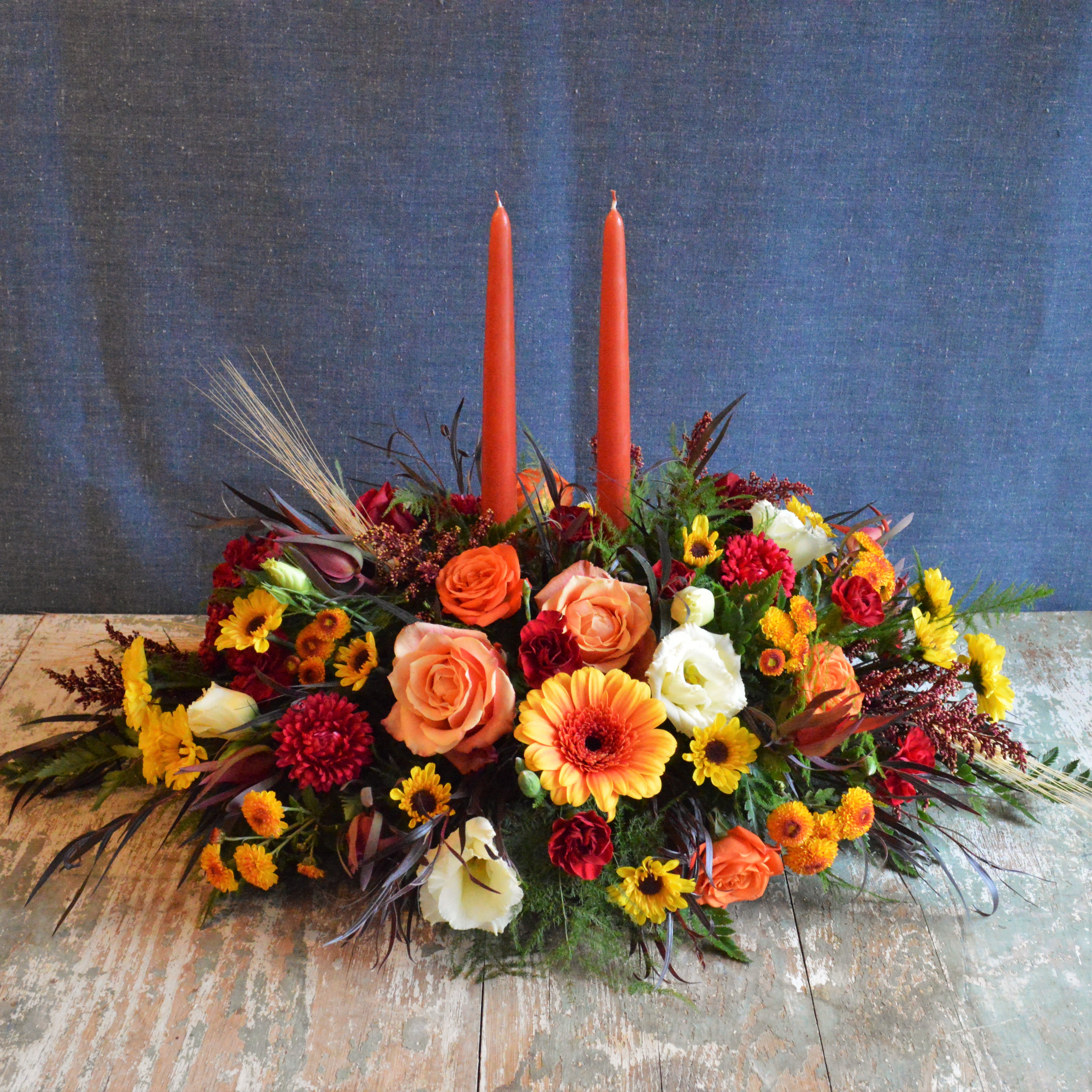 Classic Harvest Centerpiece by Flowers from the Rafters