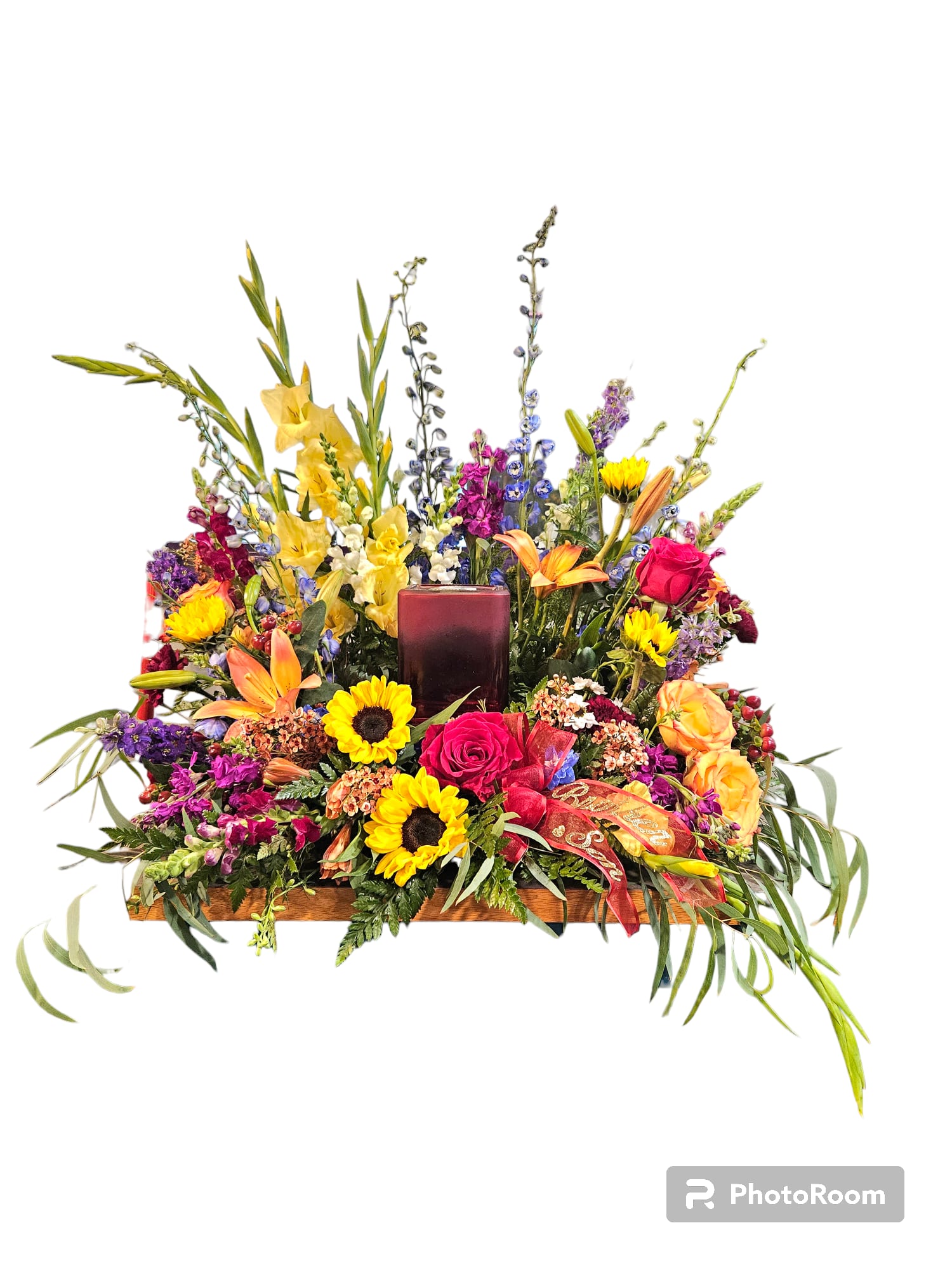 Blissful Garden Urn Surround - a beautiful mix of flowers put together to surround the urn. 