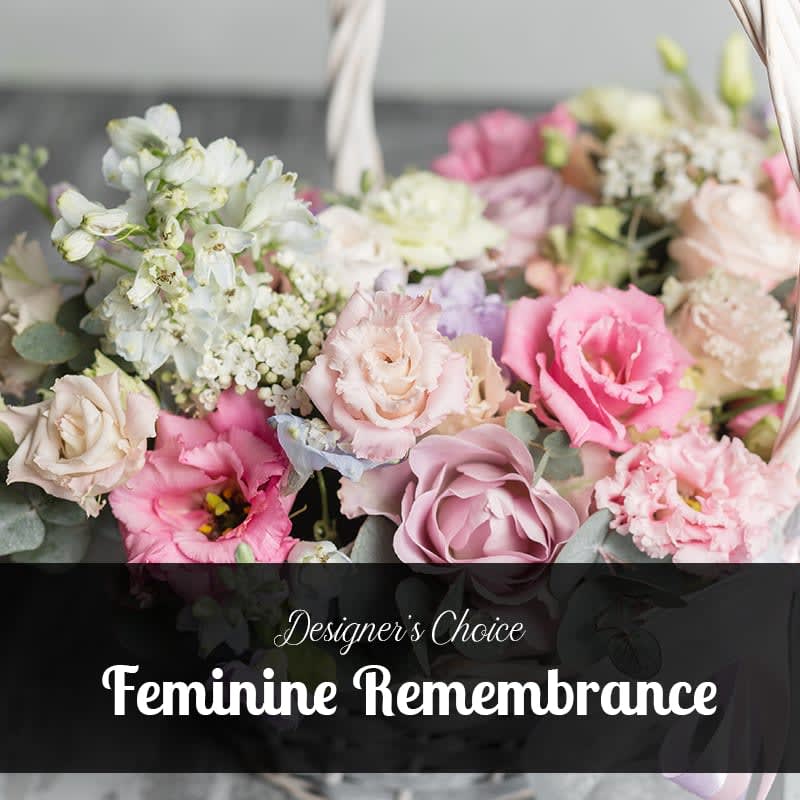 Designer's Choice - Feminine Remembrance Designer's Choice - Feminine Remembrance - Designer's Choice - Feminine Remembrance Colors will vary but will be a beautiful mix. Photo is stock and arrangement will not necessarily look like photo.