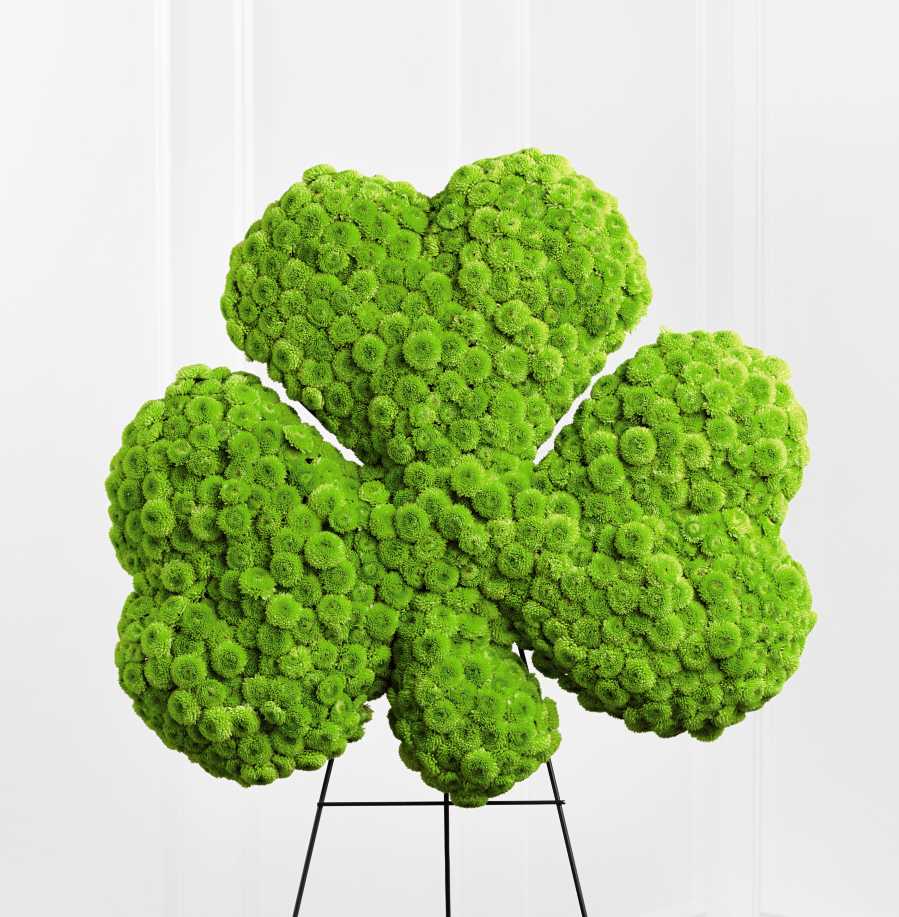 The FTD Forever Shamrock Easel - The FTD Forever Shamrock Easel is a wonderful way to commemorate the life of your loved one and honor their Celtic heritage. Green button poms form the shape of a shamrock to create an exceptional display of warmth and hope at their final farewell service. Displayed on a wire easel.
