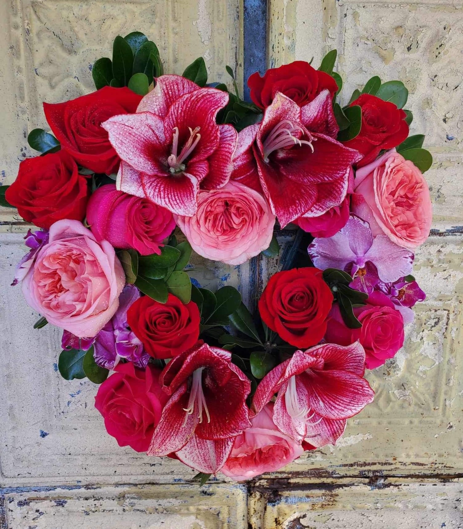 Vienna Meadowlark Gardens Vienna Meadowlark Gardens - A heart wreath featuring amaryllis, roses, and orchids, perfect to showcase one's love for that special someone.