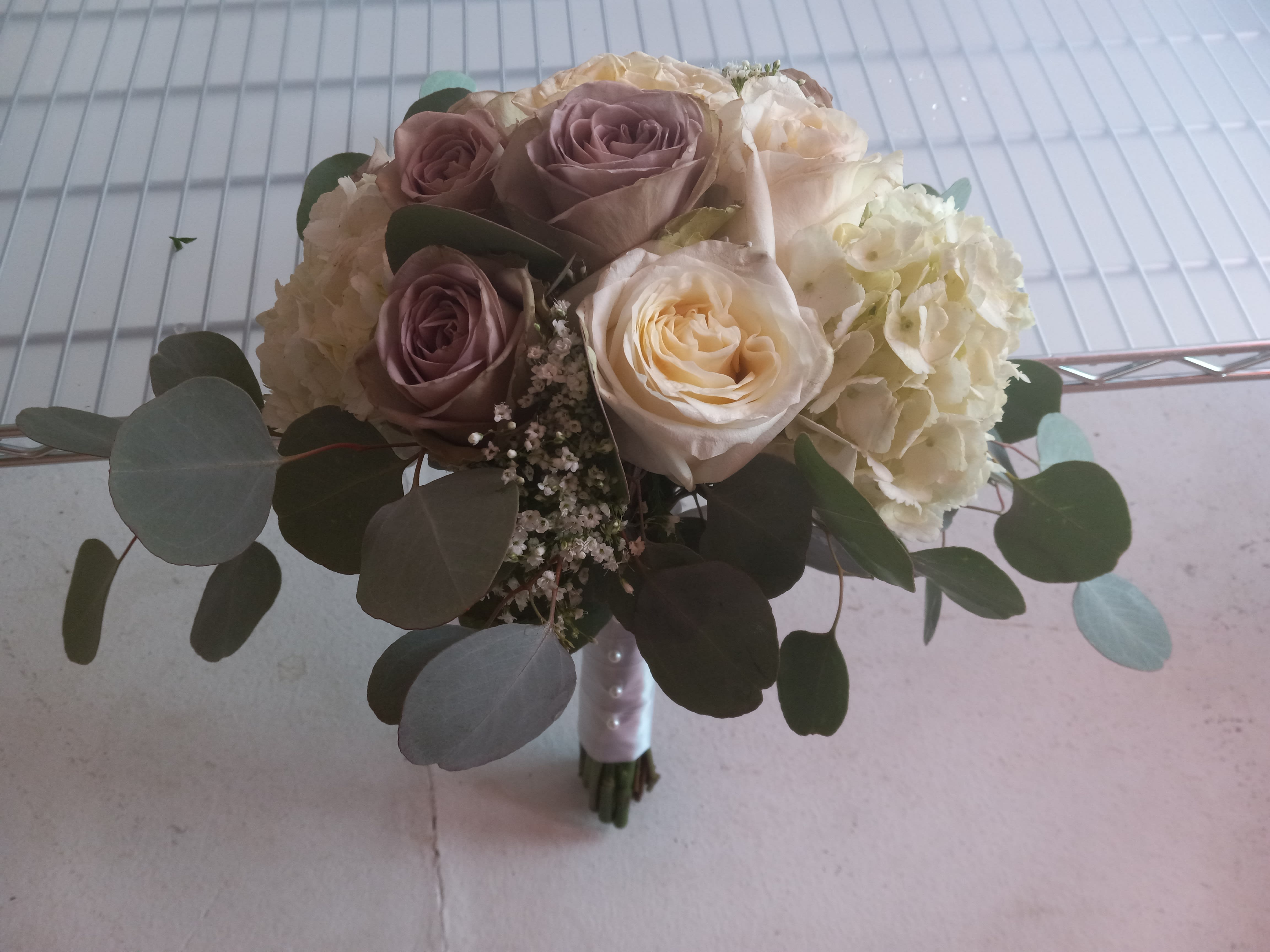 Andrea's bridal bouquet - Elegant &amp; classy/modern white &amp; purple rose bridal bouquet