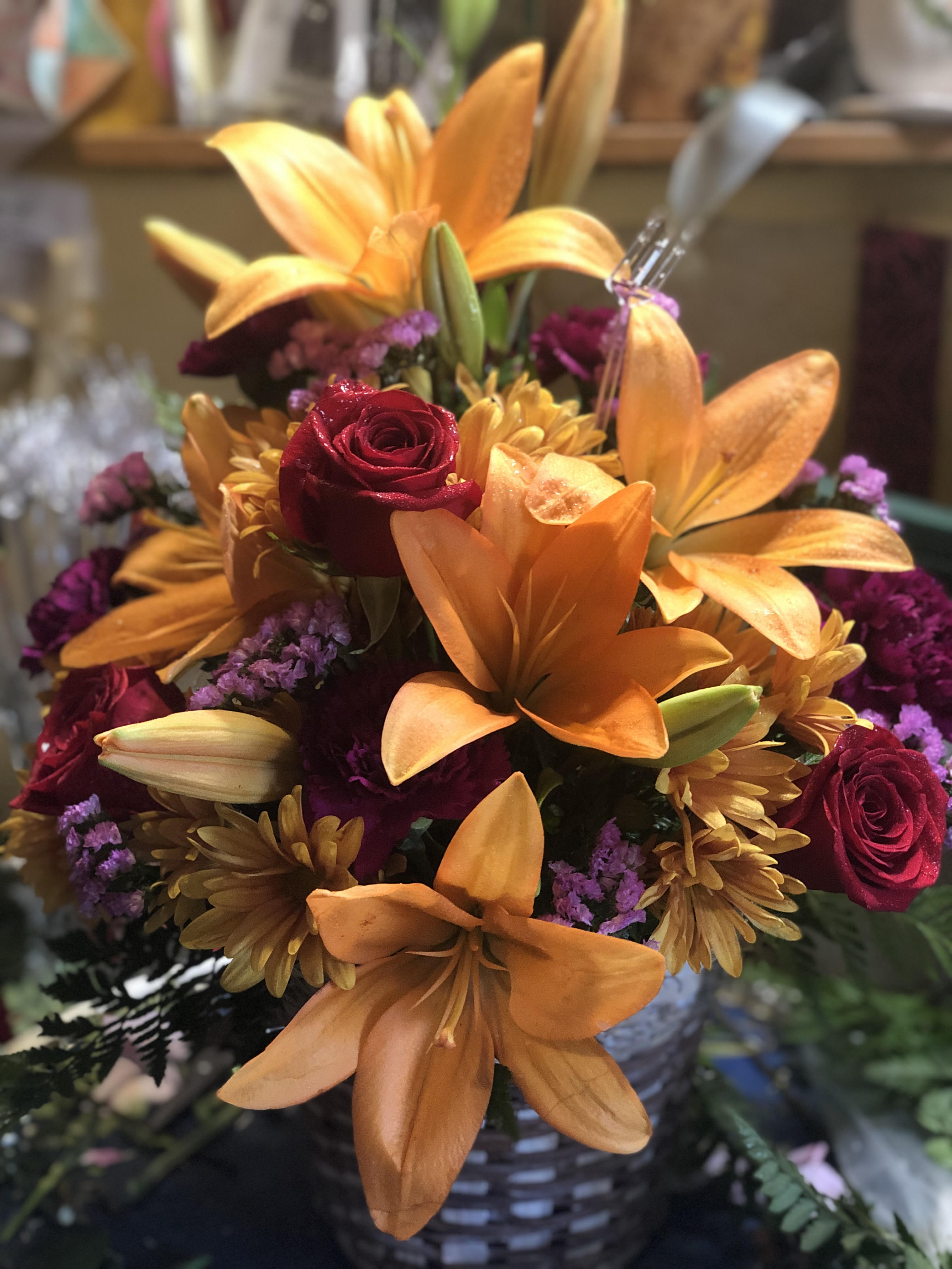 Lily Oh' Lily - Lily Oh' Lily - who wouldnt love to get such a beautiful bouquet - any occasion is perfect for this perfect mix of jewel tones of fresh blooms - (our lilies are so fresh some of the blooms may still be tight buds upon arrival)