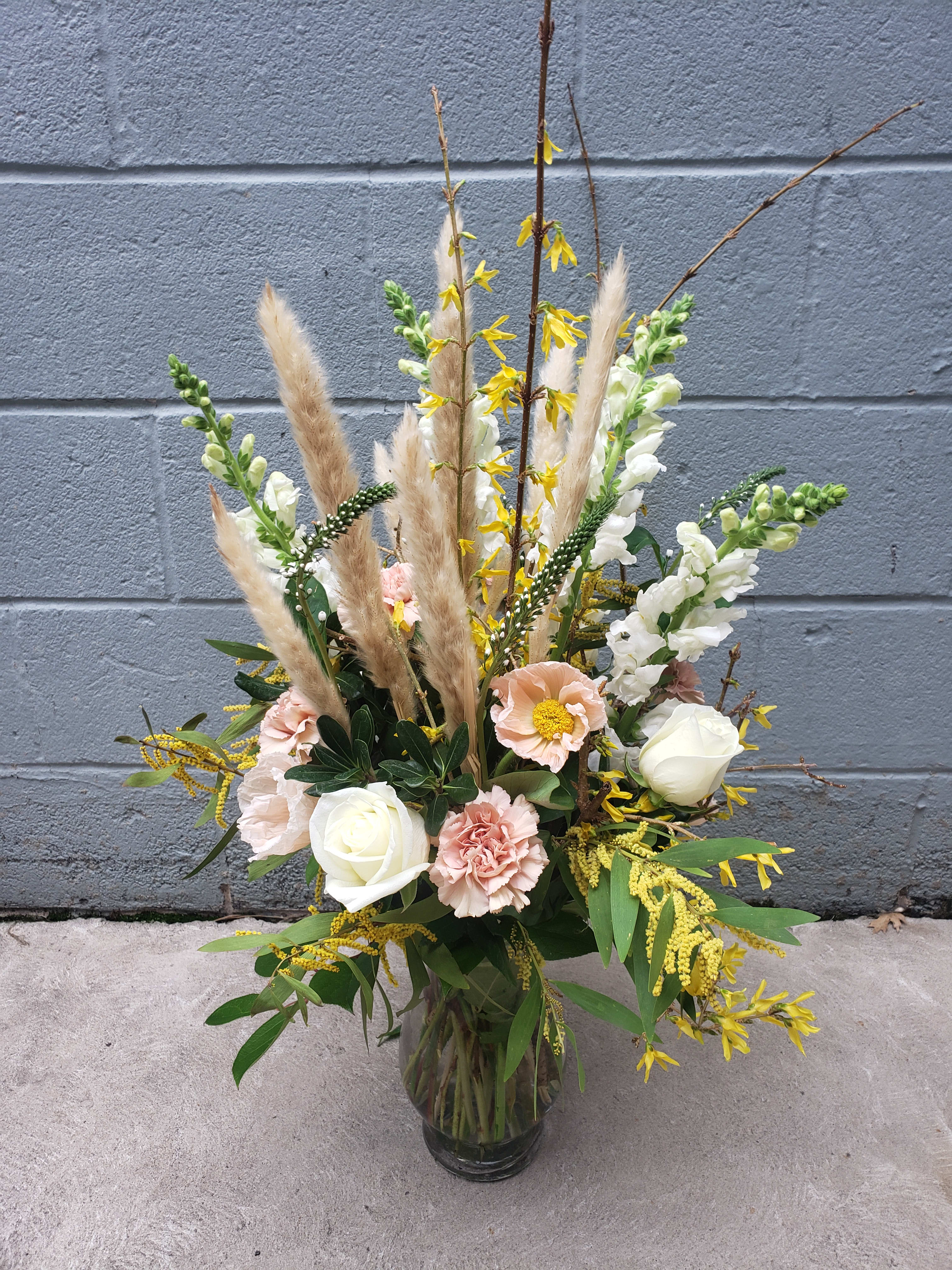 Pampas Passion - Elegant and ethereal pampas grass in this spring bouquet with delightful pale shades
