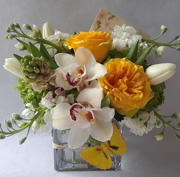 Pale Yellow And White Rose And Orchid Happy Birthday Beautiful Bouquet  Designer's Choice in Haddon Township, NJ | Joey-Lynn's Flowers
